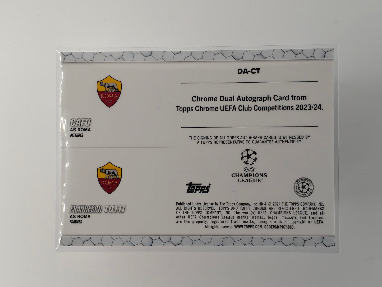 Cafu/Francesco Totti dual auto /99 Topps Chrome 23/24