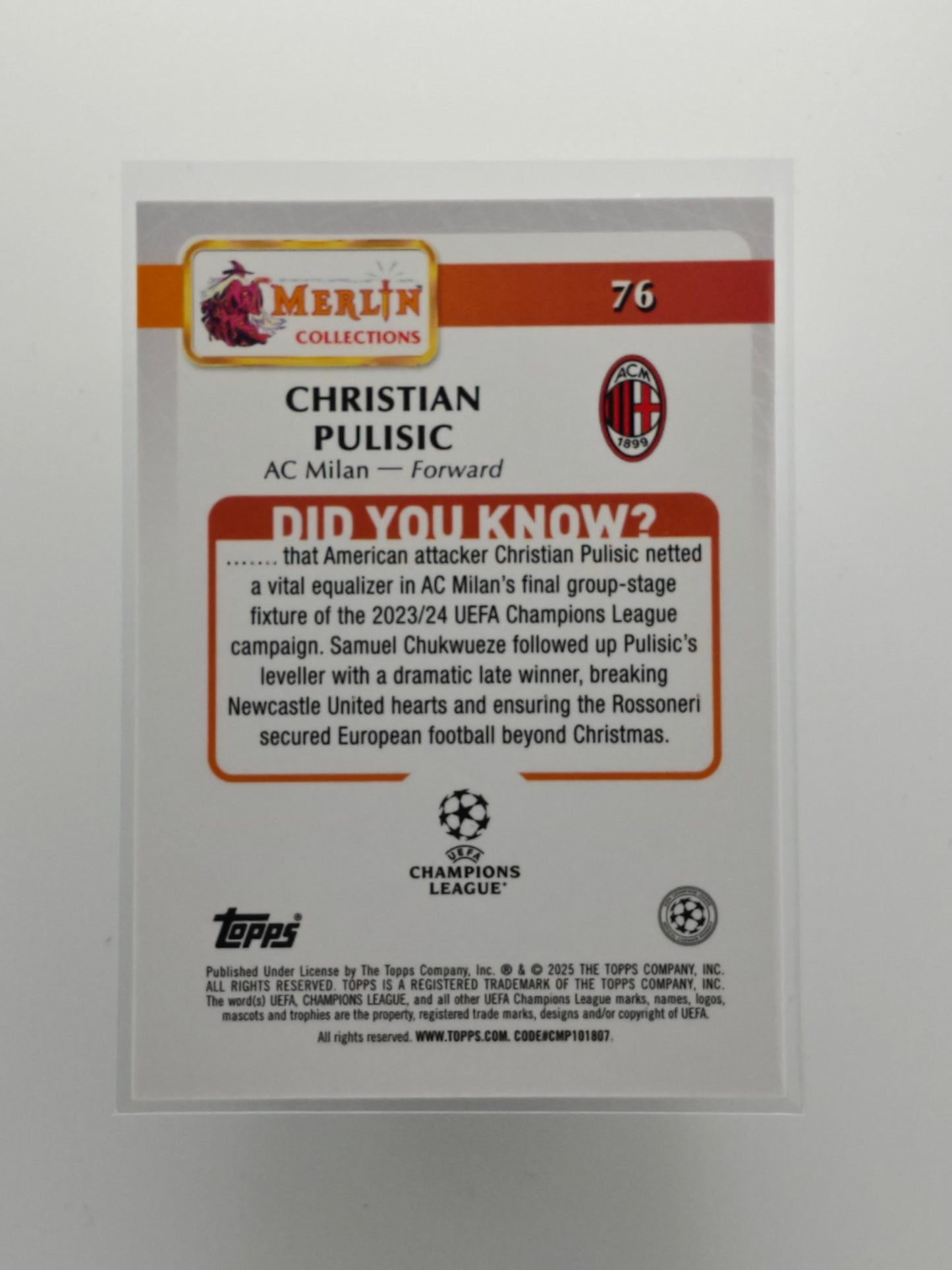 Christian Pulisic /99 - Topps Merlin 24/25
