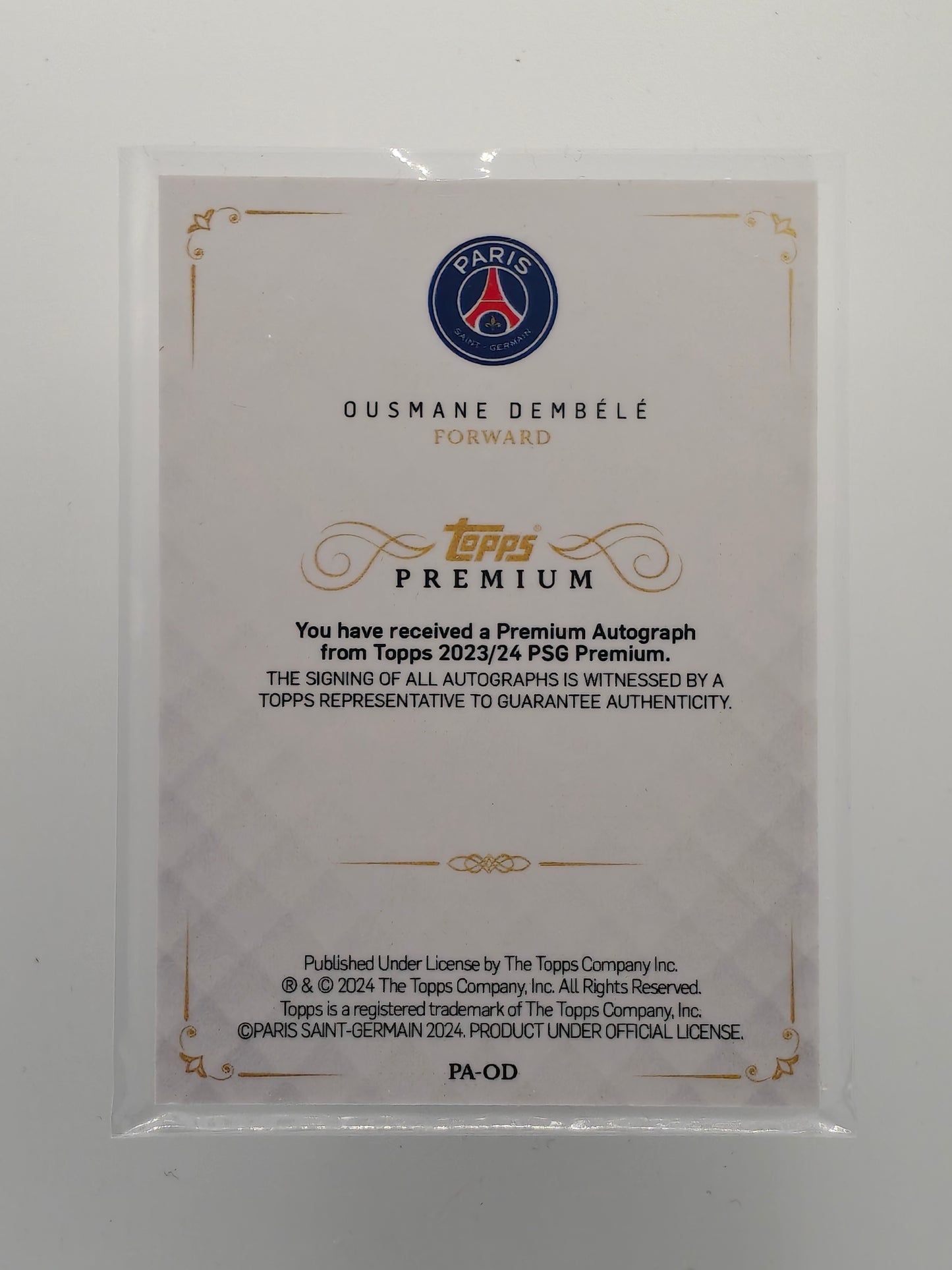 Ousmane Dembele auto /49 on card - Topps Psg Premium 23/24