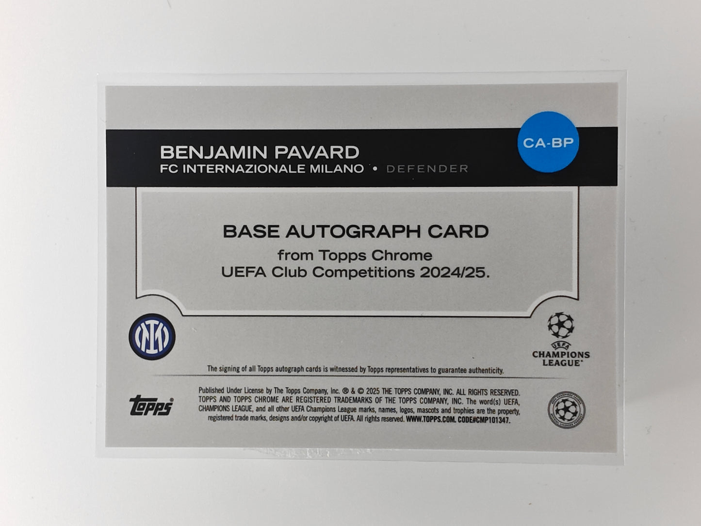 Benjamin Pavard auto /199 - Topps Chrome 24/25