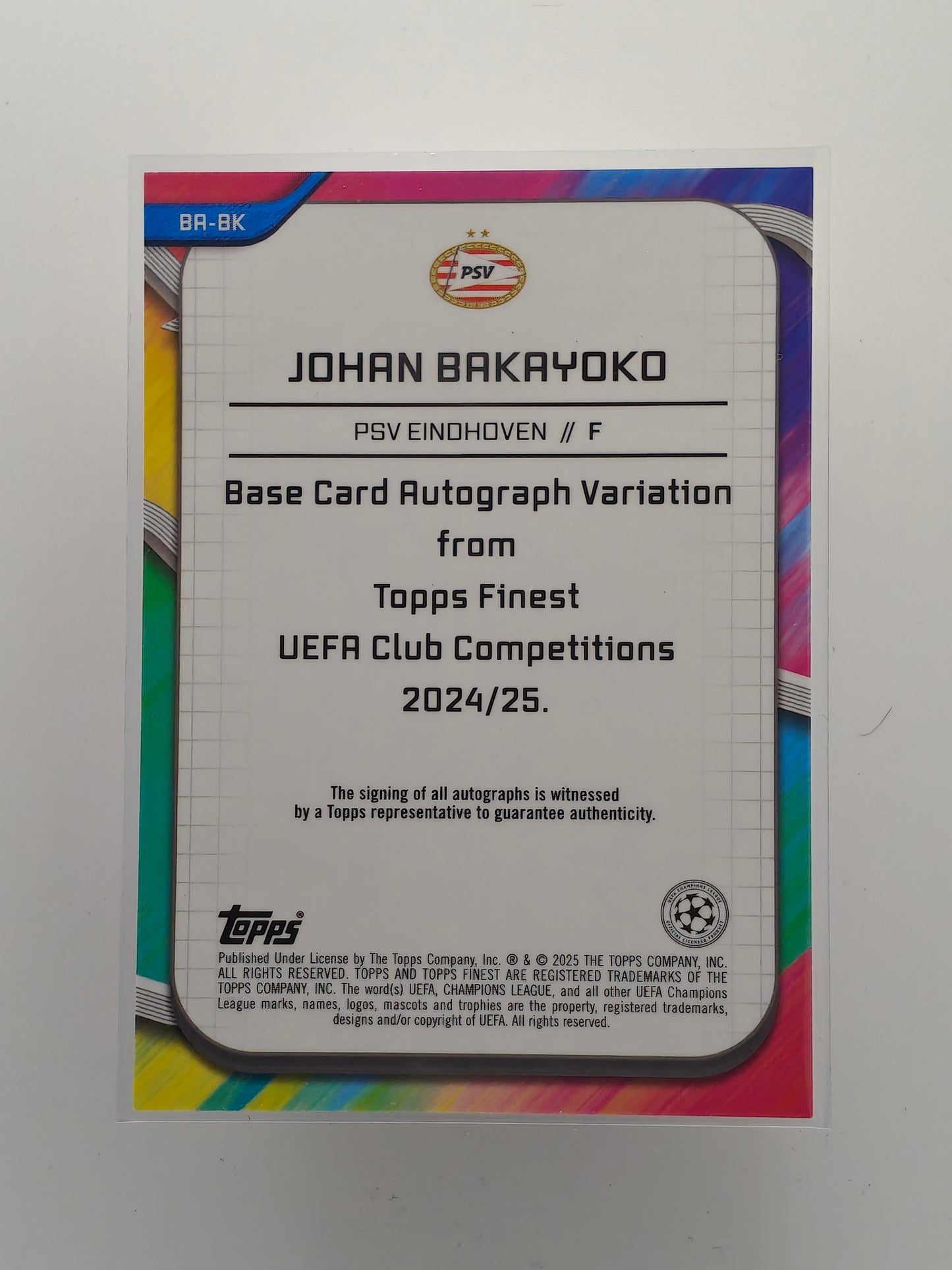 Johan Bakayoko auto /299 - Topps Finest 24/25