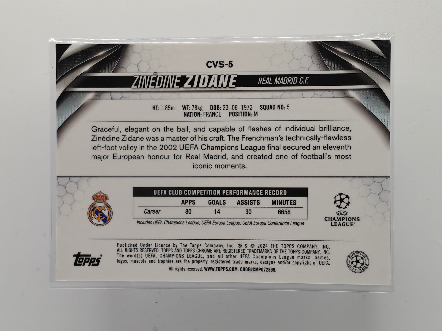 Zinedine Zidane image variation SP - Topps Sapphire 23/24