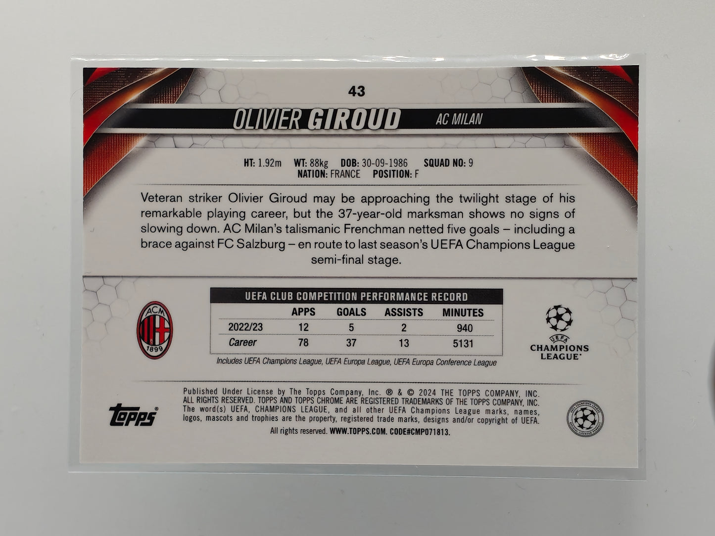 Olivier Giroud /199 - Topps Chrome 23/24