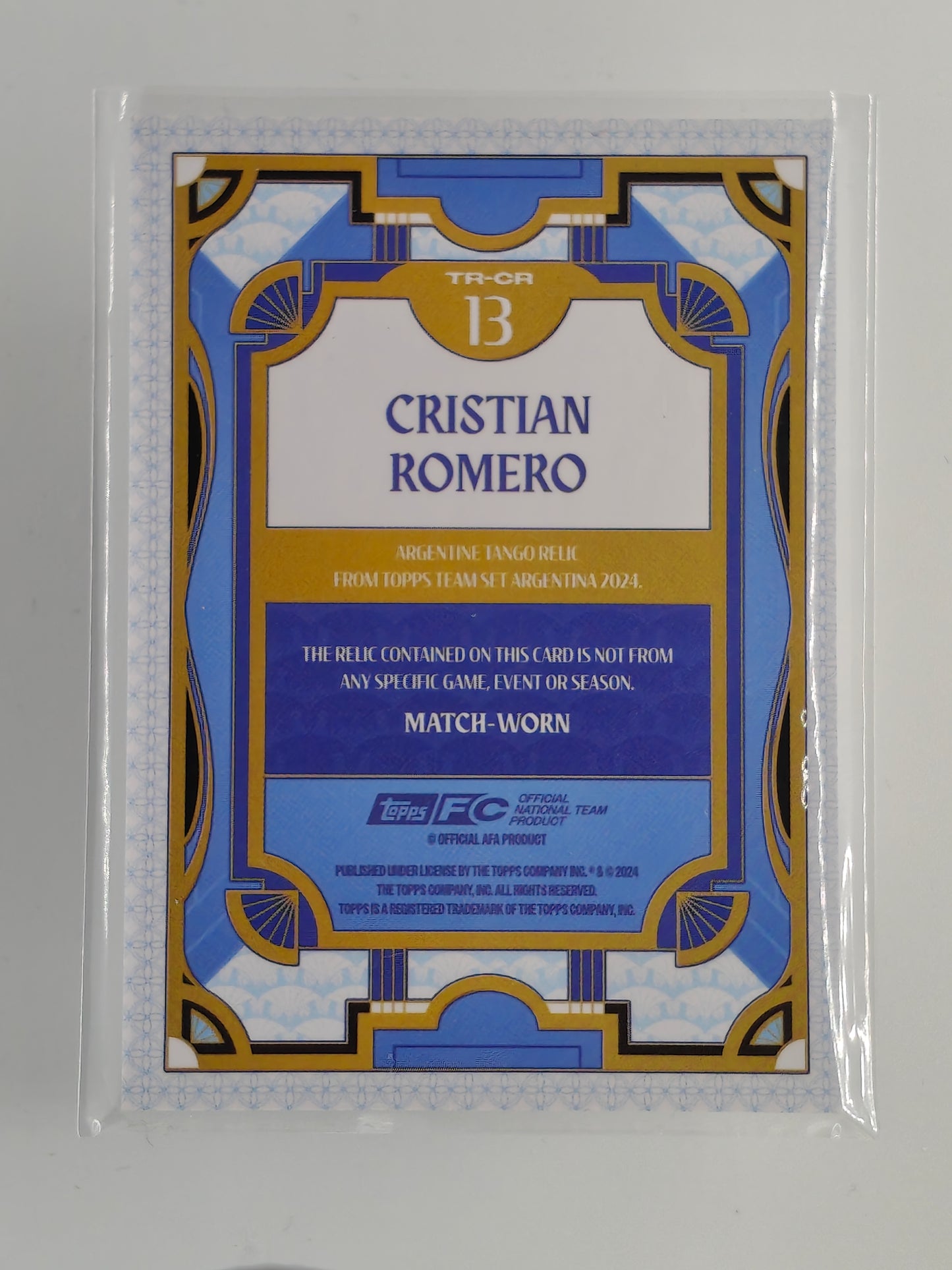 Christian Romero patch /250 Match-Worn - Topps Argentina team set