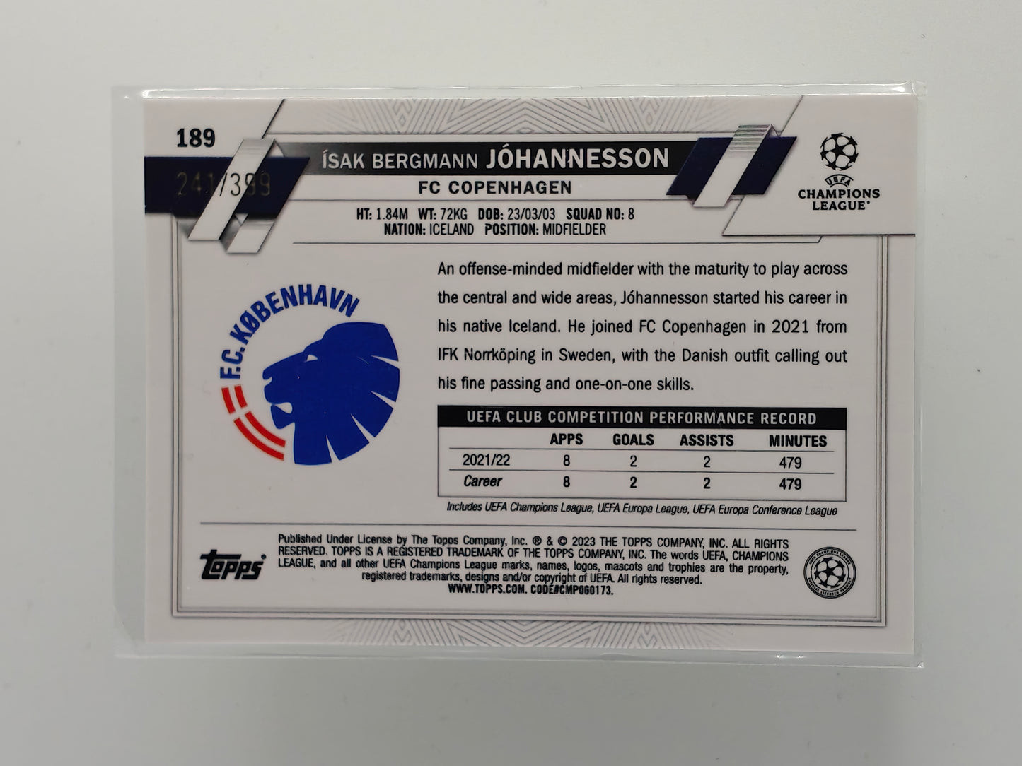 Isak Bergmann Johannesson /399 rc - Topps Chrome 22/23