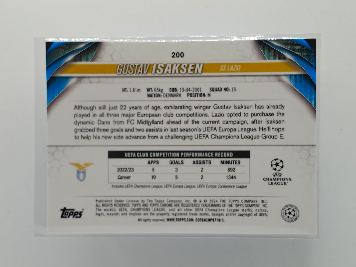 Gustav Isaksen rc - Topps Sapphire 23/24