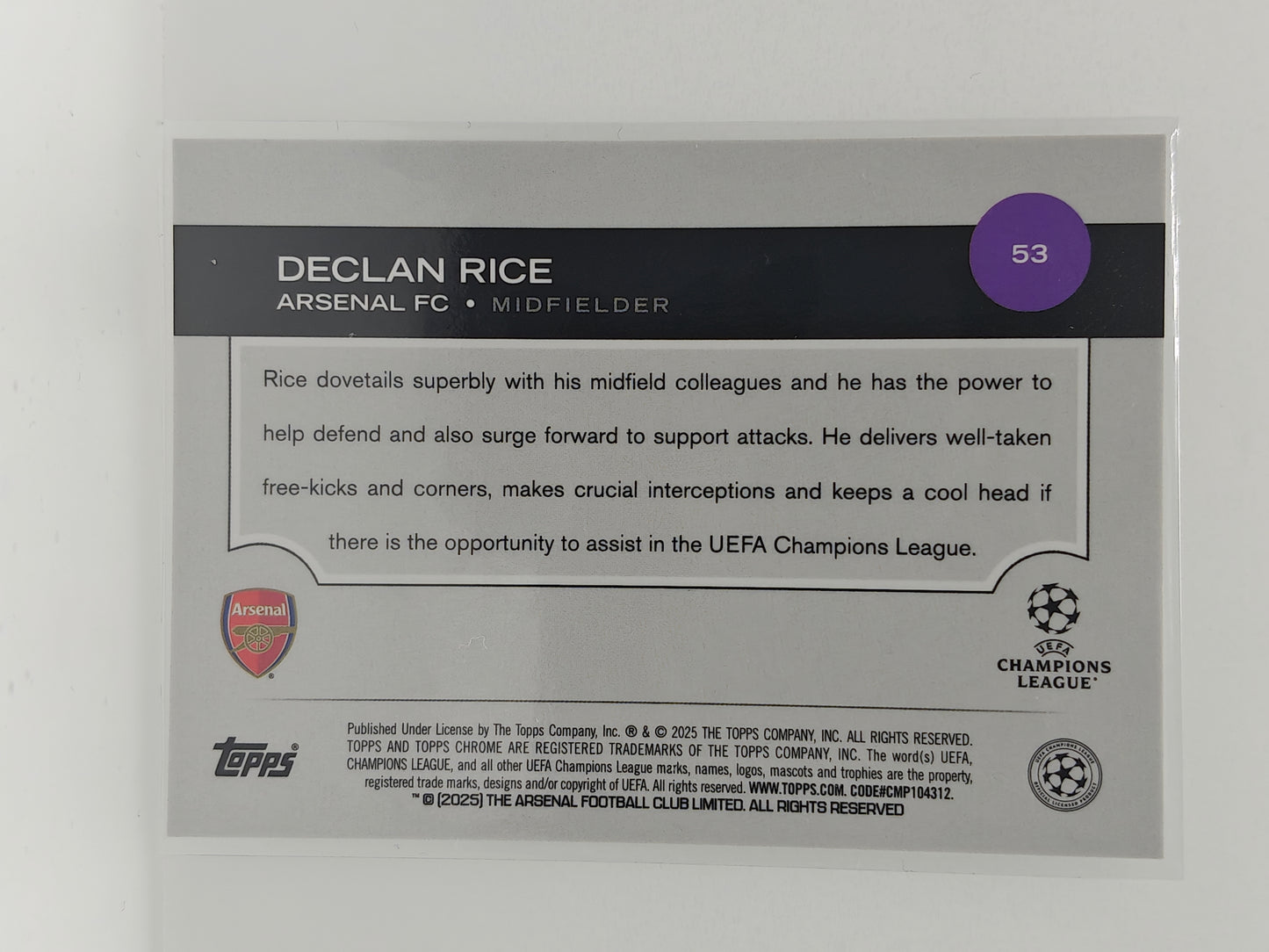 Declan Rice night vision SP - Topps Chrome 24/25 Logofractor