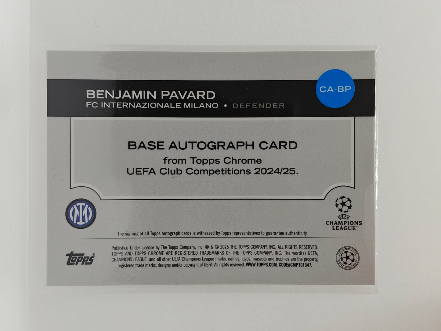 Benjamin Pavard auto /52 - Topps Chrome 24/25