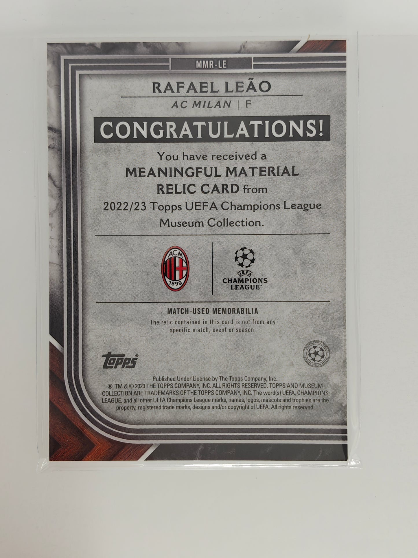 Rafael Leao patch /99 Match-Worn - Topps Museum 22/23