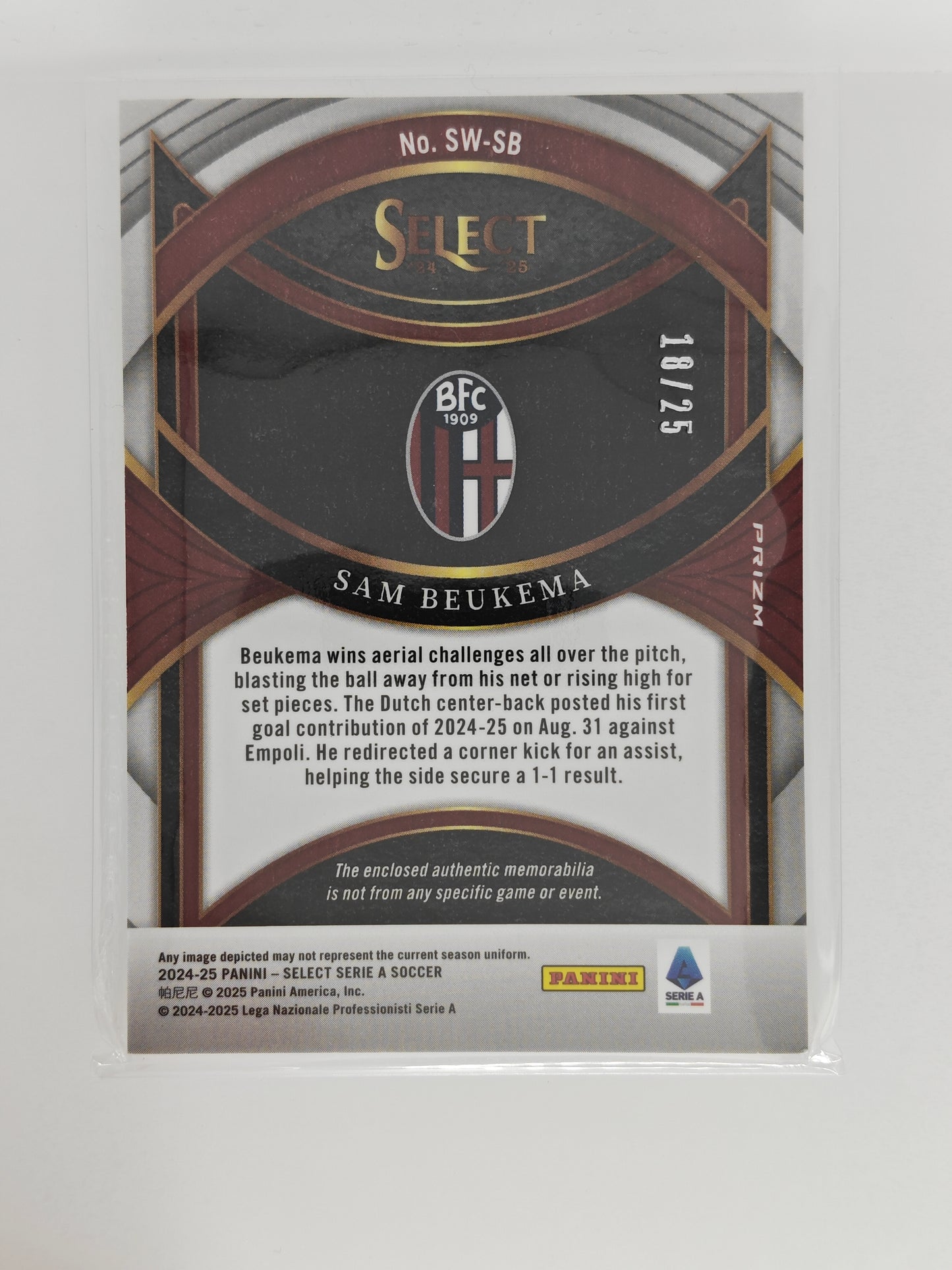 Sam Beukema patch /25 - Panini Select Serie A 24/25