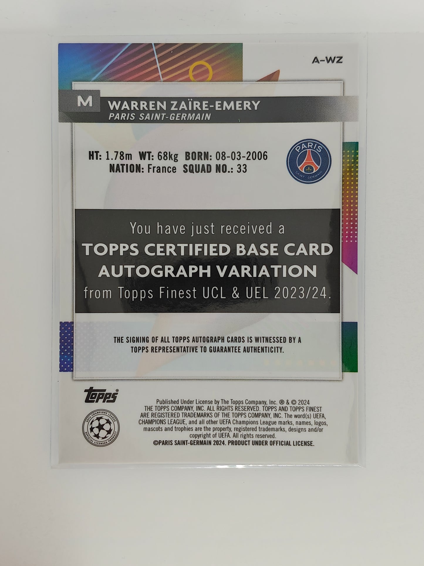 Warren Zaire-Emery auto /150 - Topps Finest 23/24