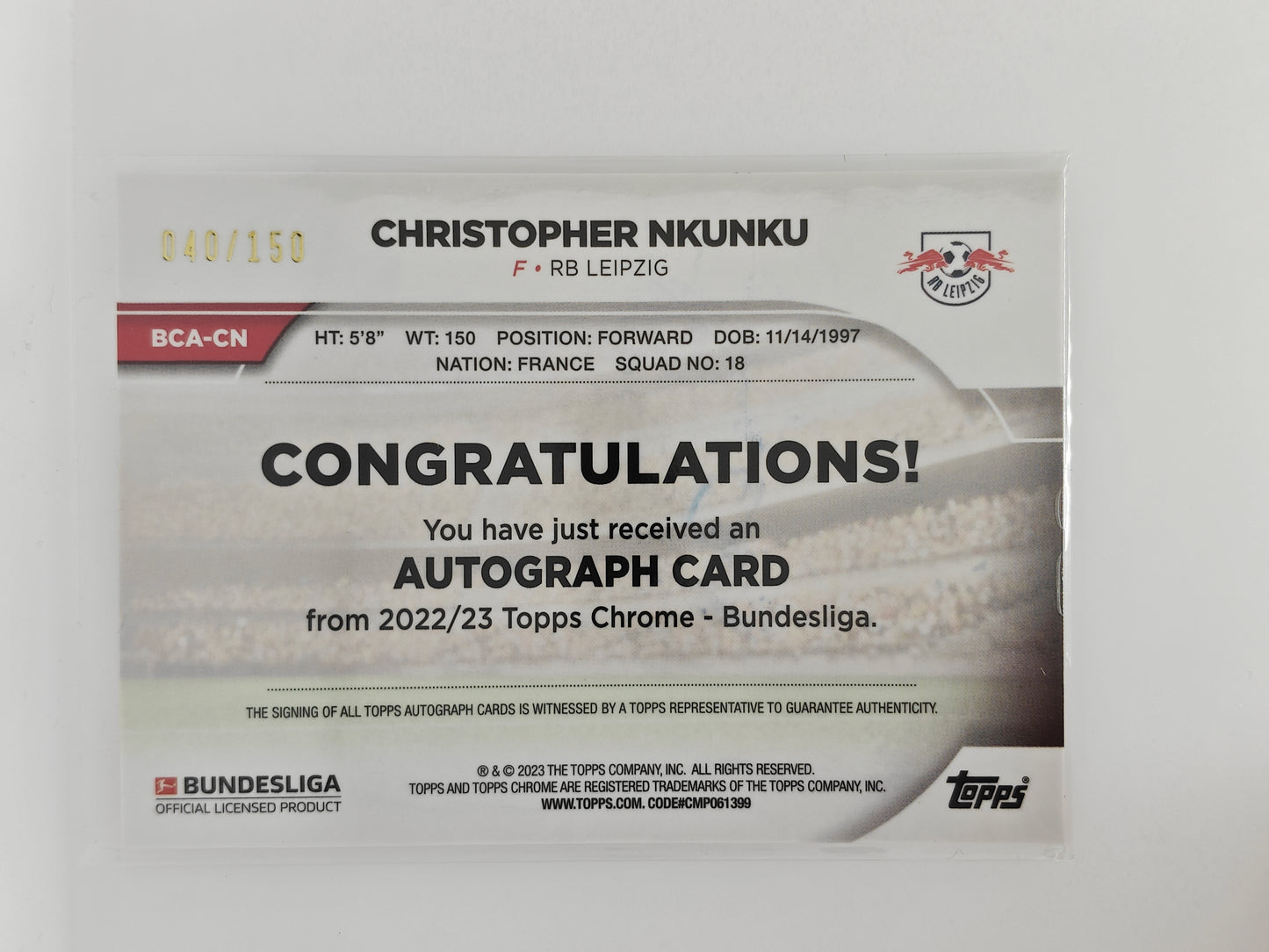 Christopher Nkunku auto /150 - Topps Chrome Bundesliga 22/23