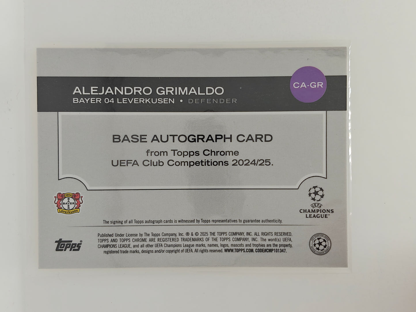 Alejandro Grimaldo auto /50 - Topps Chrome 24/25
