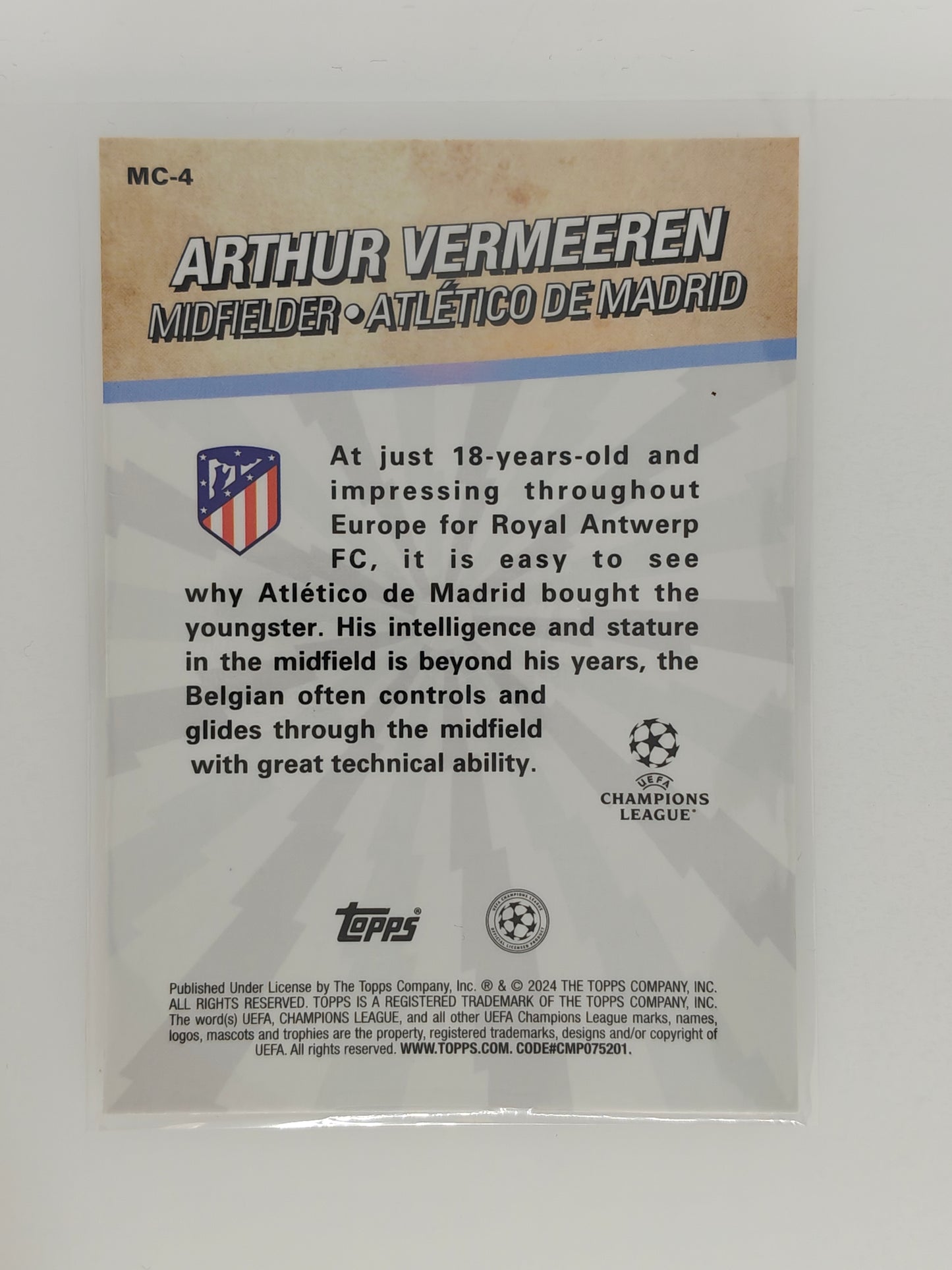 Arthur Vermeeren RC Merlin's Chosen ones - Topps Merlin 23/24