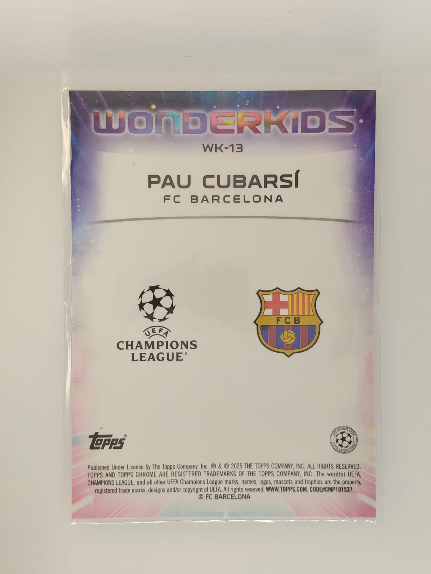 Pau Cubarsi Wonderkids - Topps Chrome 24/25