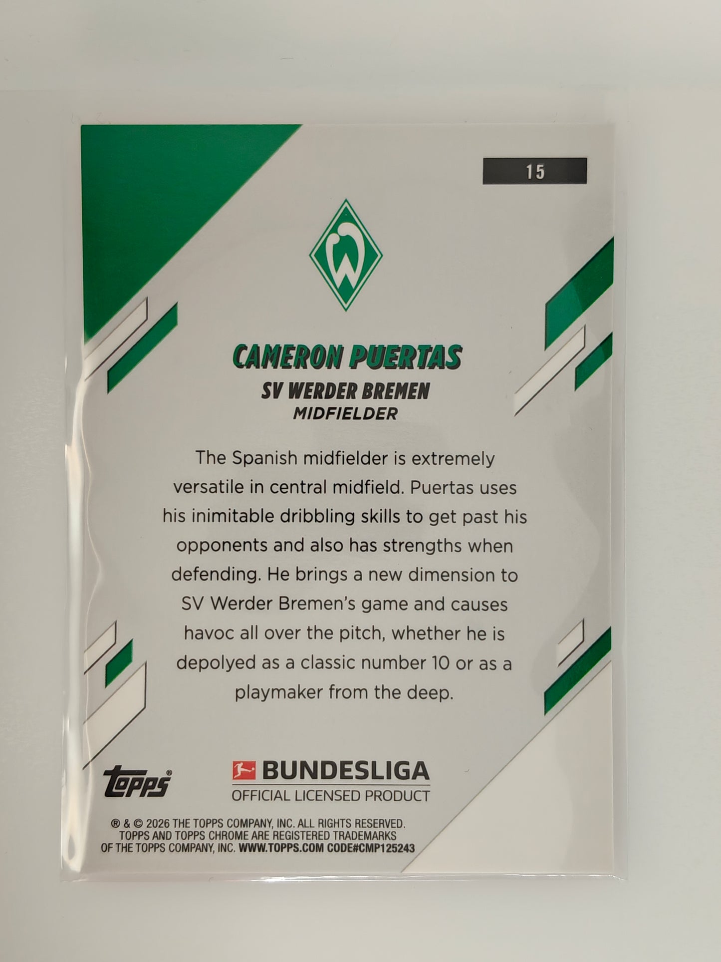 Cameron Puertas /5 - Topps Chrome Bundesliga 25/26 - Sapphire