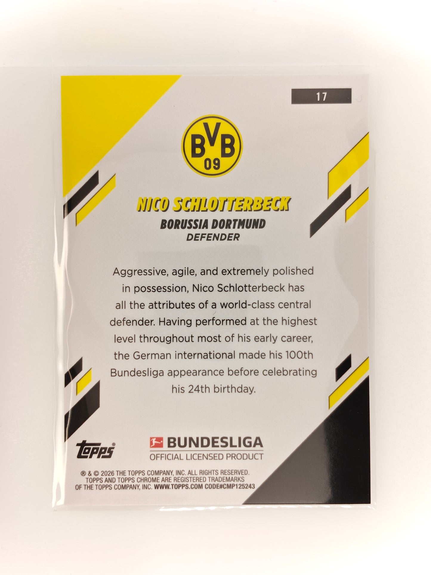 Nico Schlotterbeck /50- Topps Chrome Bundesliga 25/26 - Sapphire