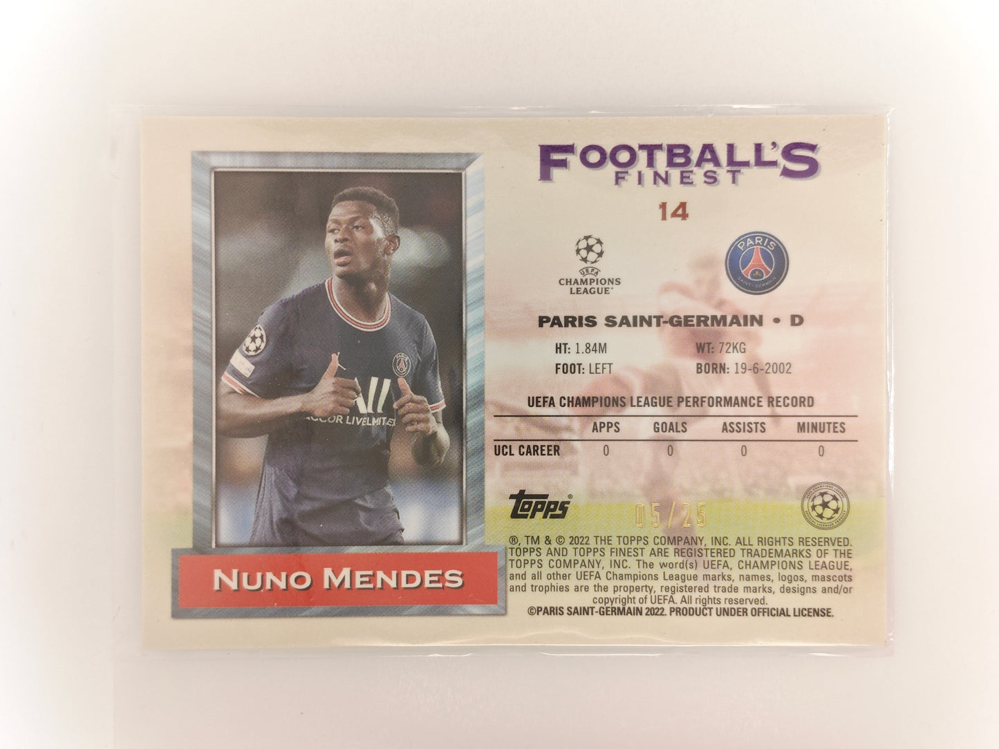 Nuno Mendes /25 RC - Topps Finest flashbacks 21/22