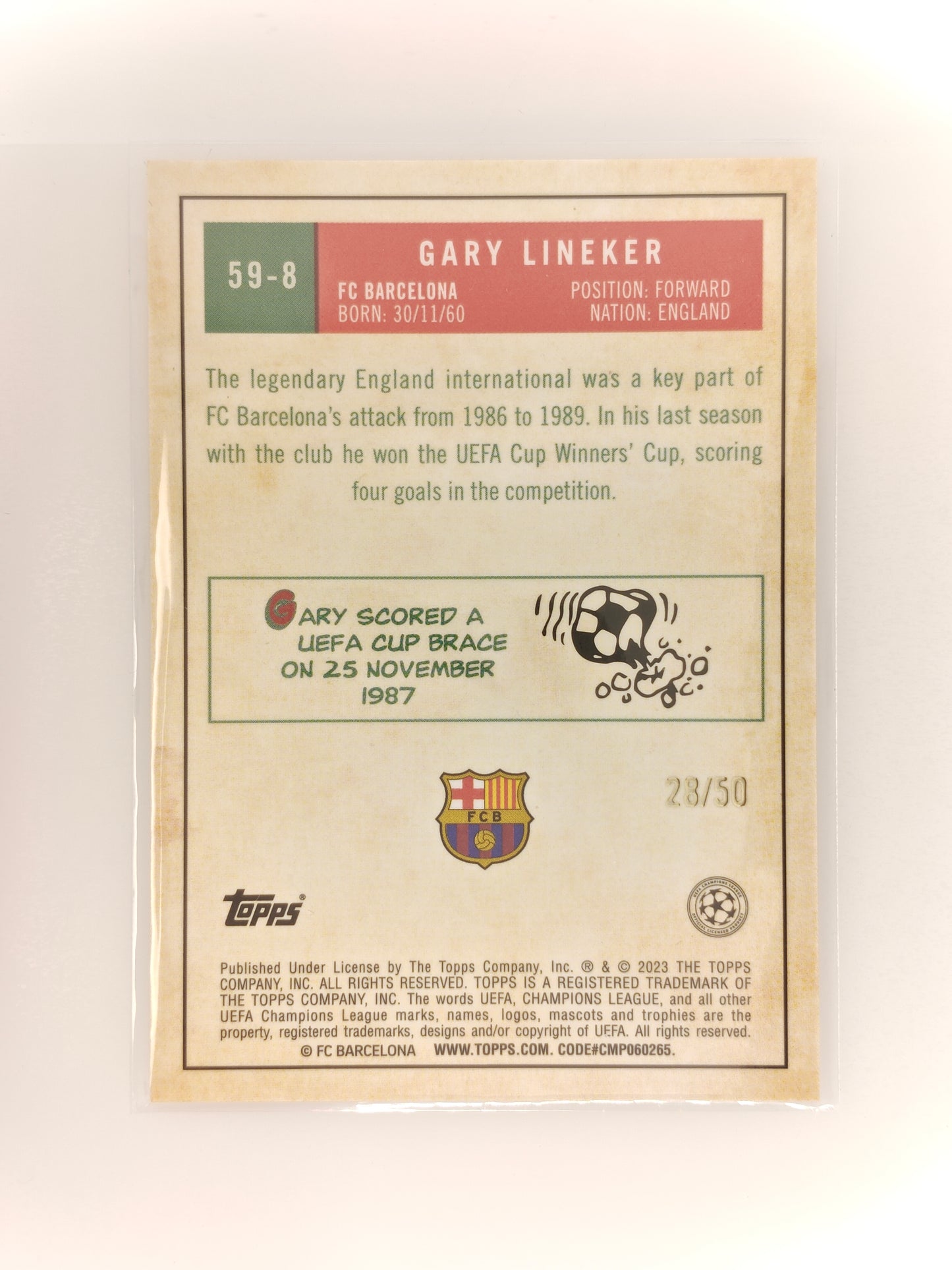 Gary Lineker /50 1959 - Topps Chrome 22/23