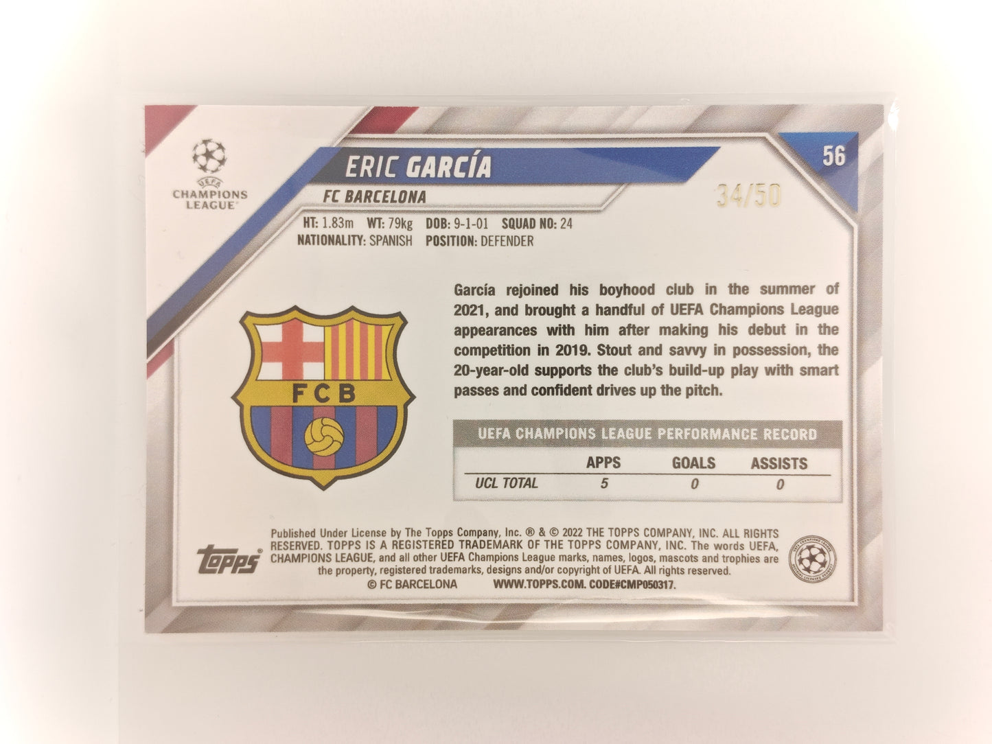 Eric Garcia /50 Sapphire - Topps Chrome 21/22 Sapphire