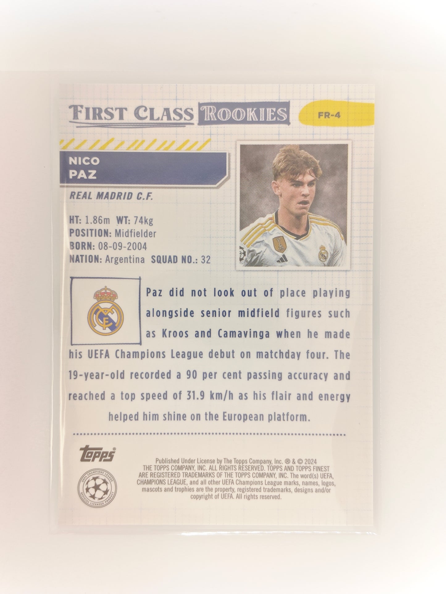 Nico Paz /99 First class rookie - Topps Finest 23/24