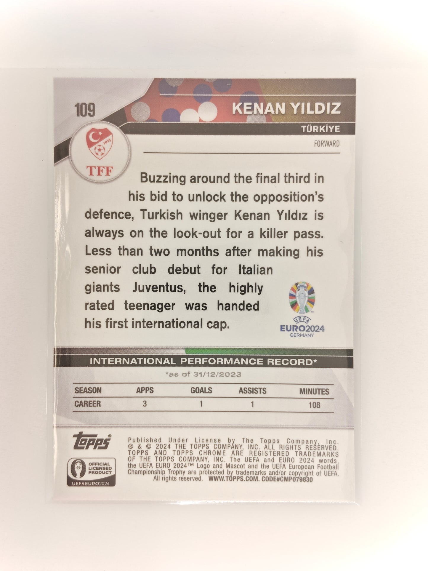 Kenan Yildiz /199 National Debut - Topps Chrome Euro 24