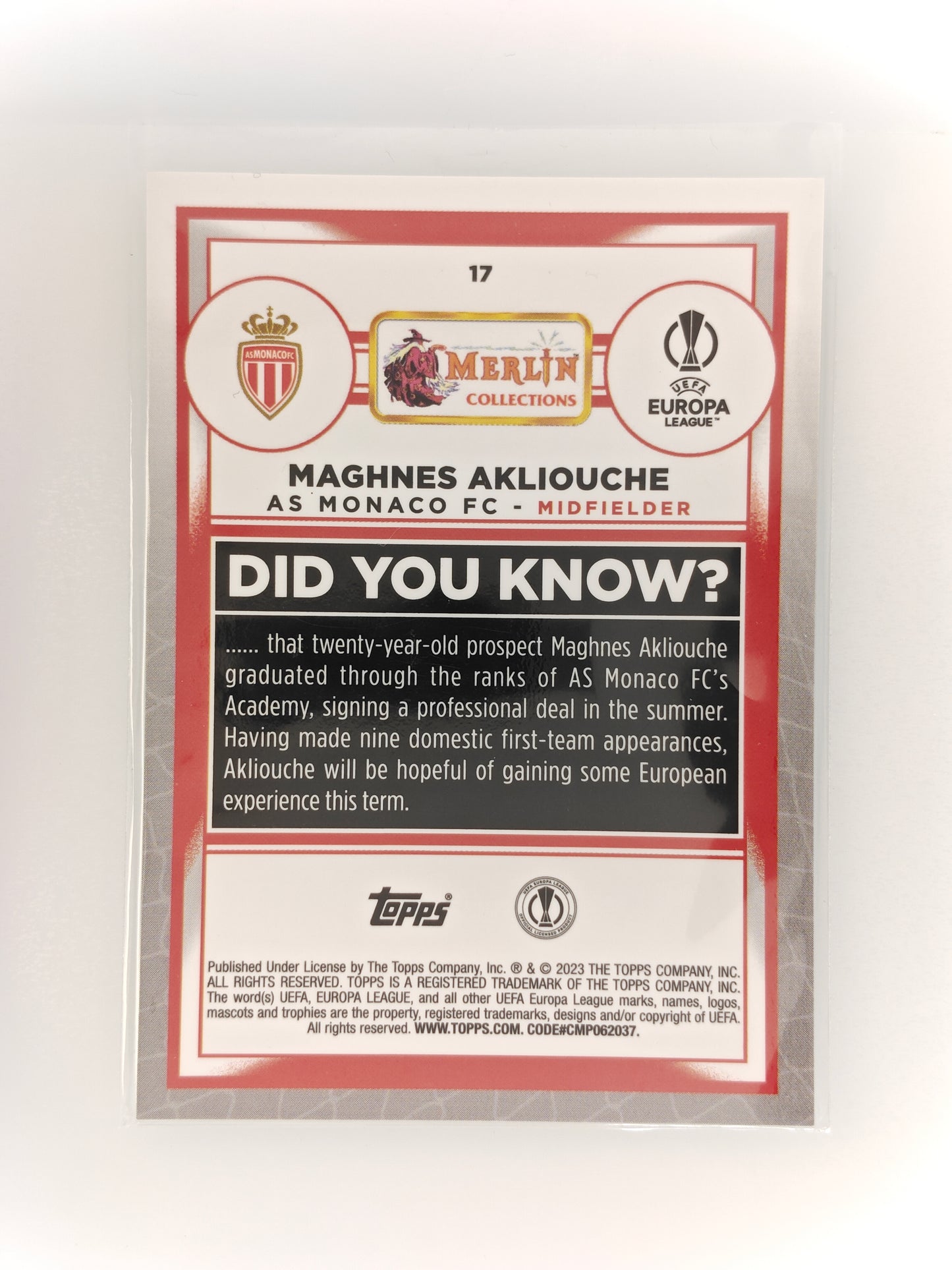 Maghnes Akliouche RC Aqua - Topps Merlin 22/23