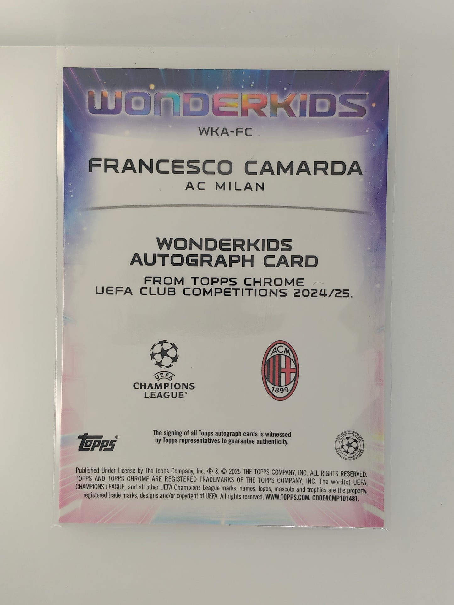 Francesco Camarda auto Wonderkids - Topps Chrome 24/25