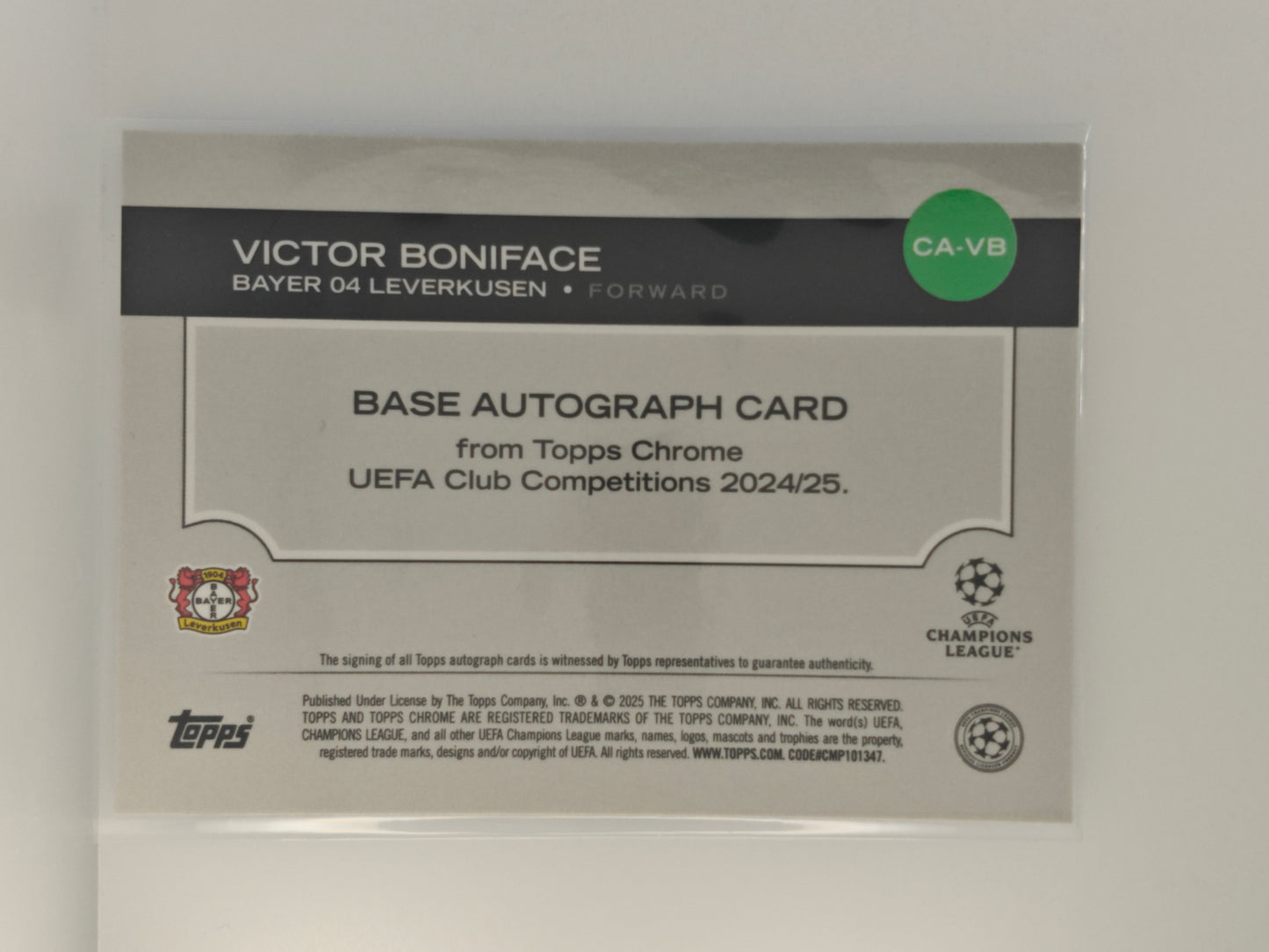 Victor Boniface auto /150 - Topps Chrome 24/25