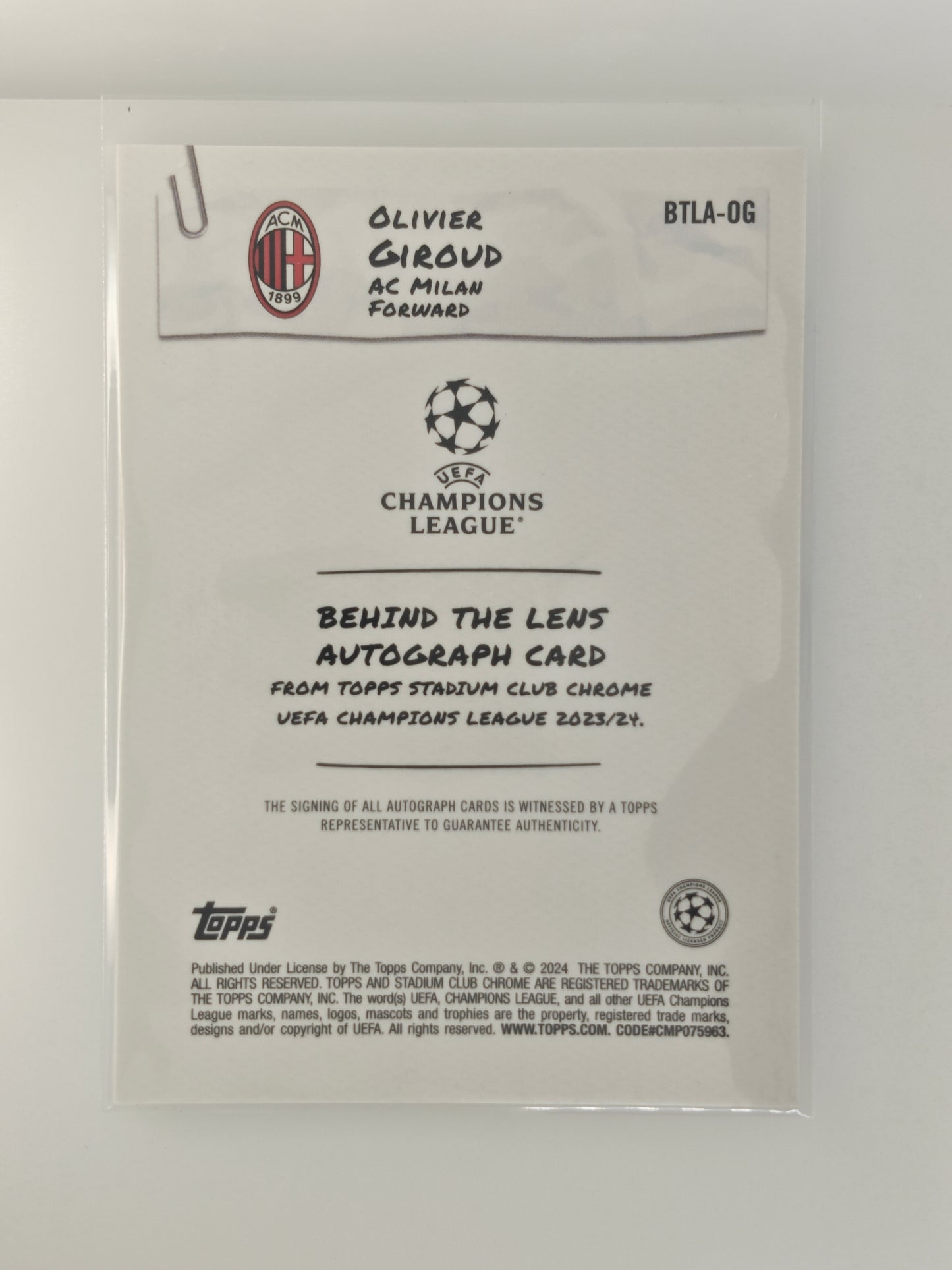 Olivier Giroud auto behind the lens Topps Stadium Chrome 23/24
