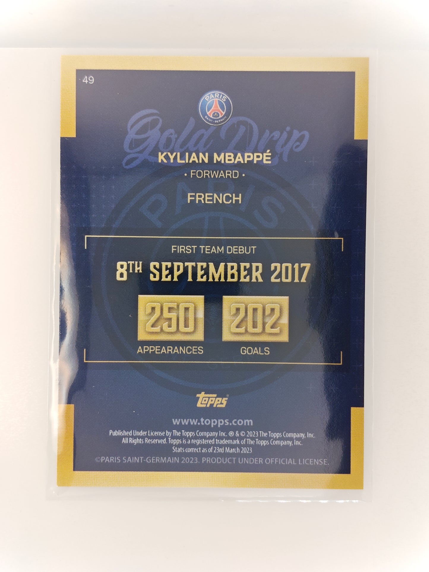 Kylian Mbappe Gold Drip - Topps PSG Teamset 22/23