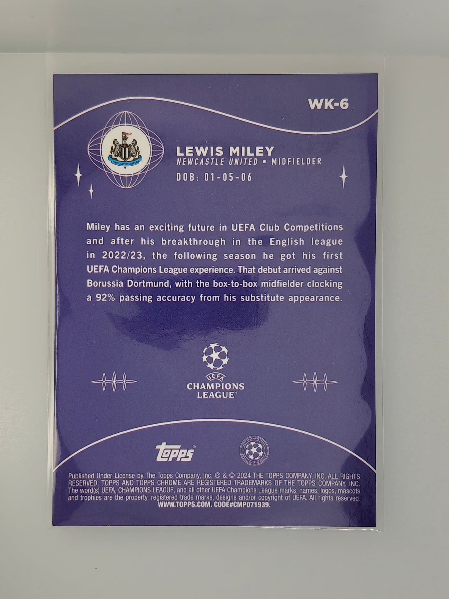 Lewis Miley Wonderkids /75 RC Sapphire - Topps Sapphire 23/24