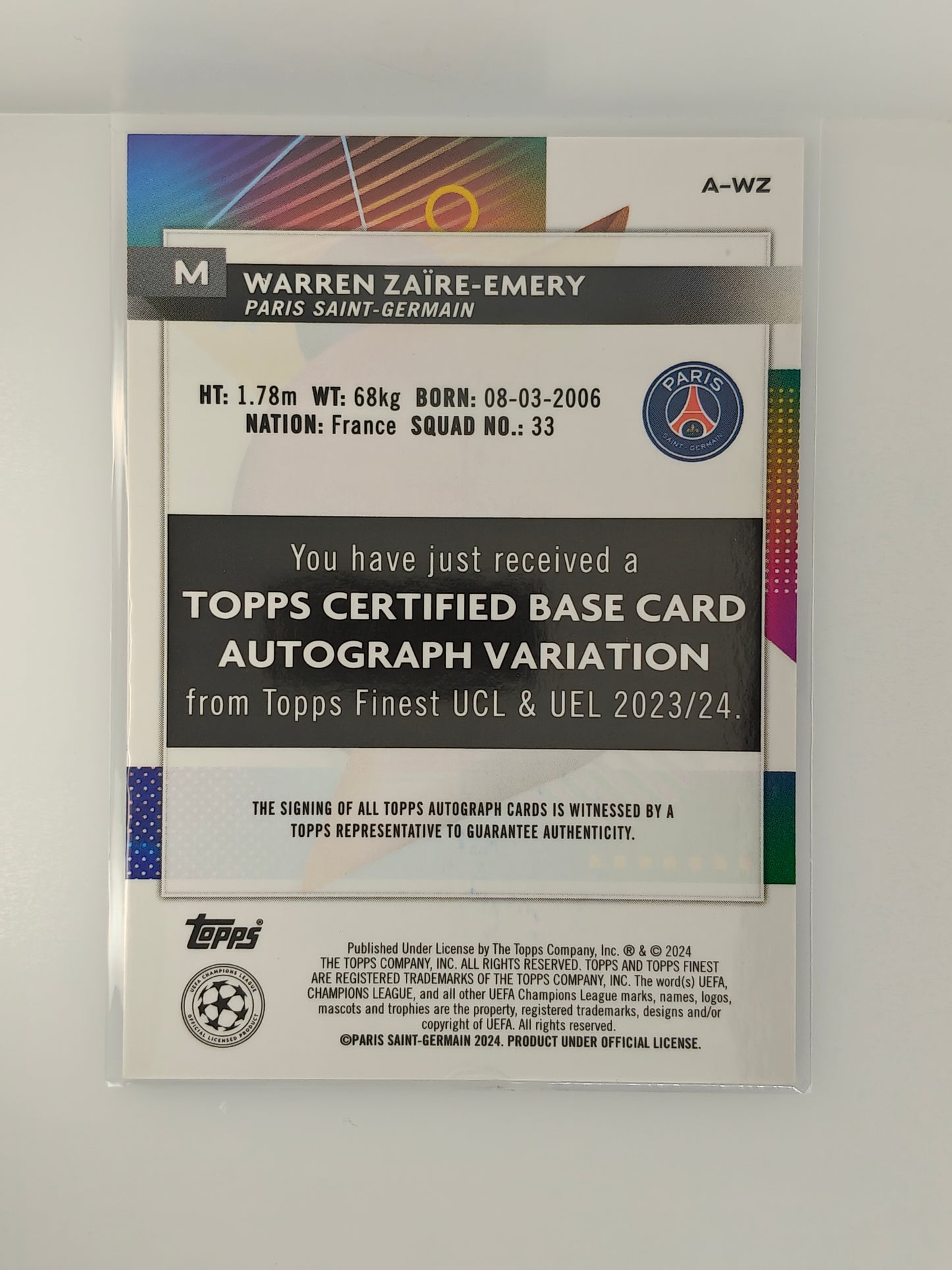 Warren Zaire-Emery auto /199 - Topps Finest 23/24