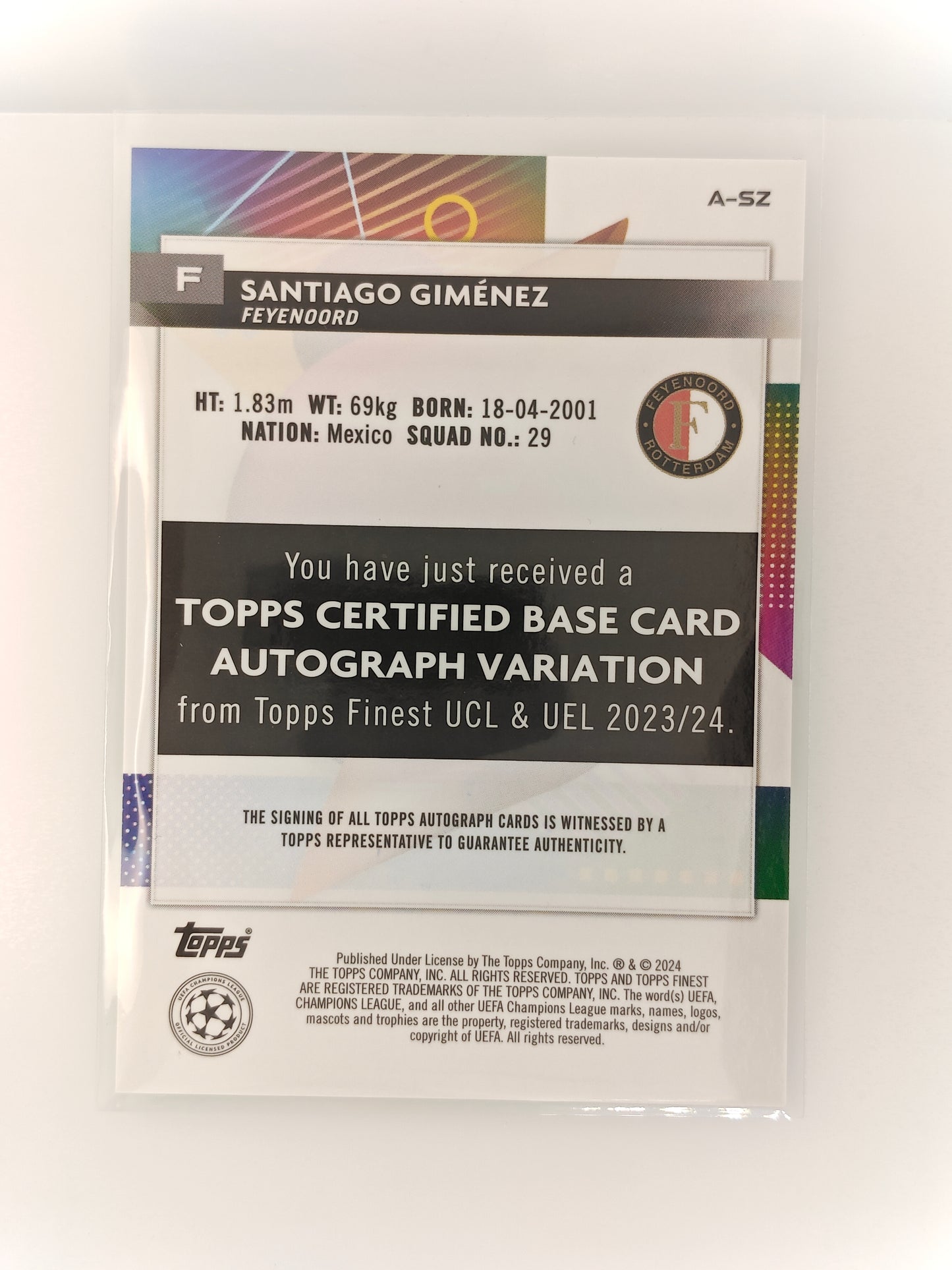 Santiago Gimenez auto /99 - Topps Finest 23/24
