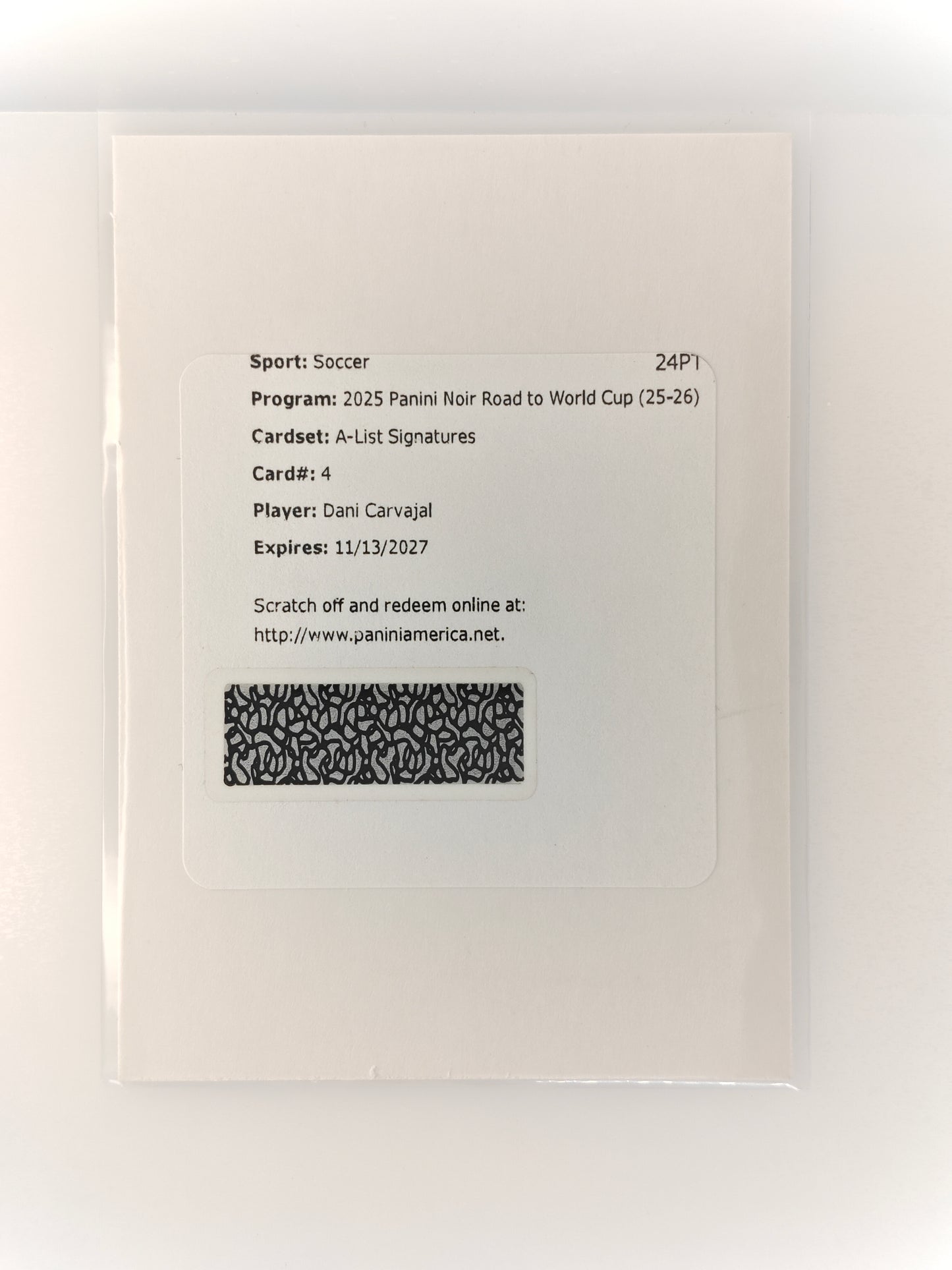 Dani Carvajal auto redemption - Panini Noir World Cup 25/26