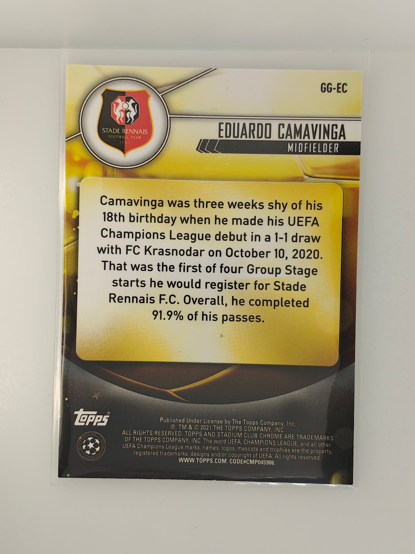 Eduardo Camavinga Glimpses of gold RC - Topps Stadium Chrome 20/21