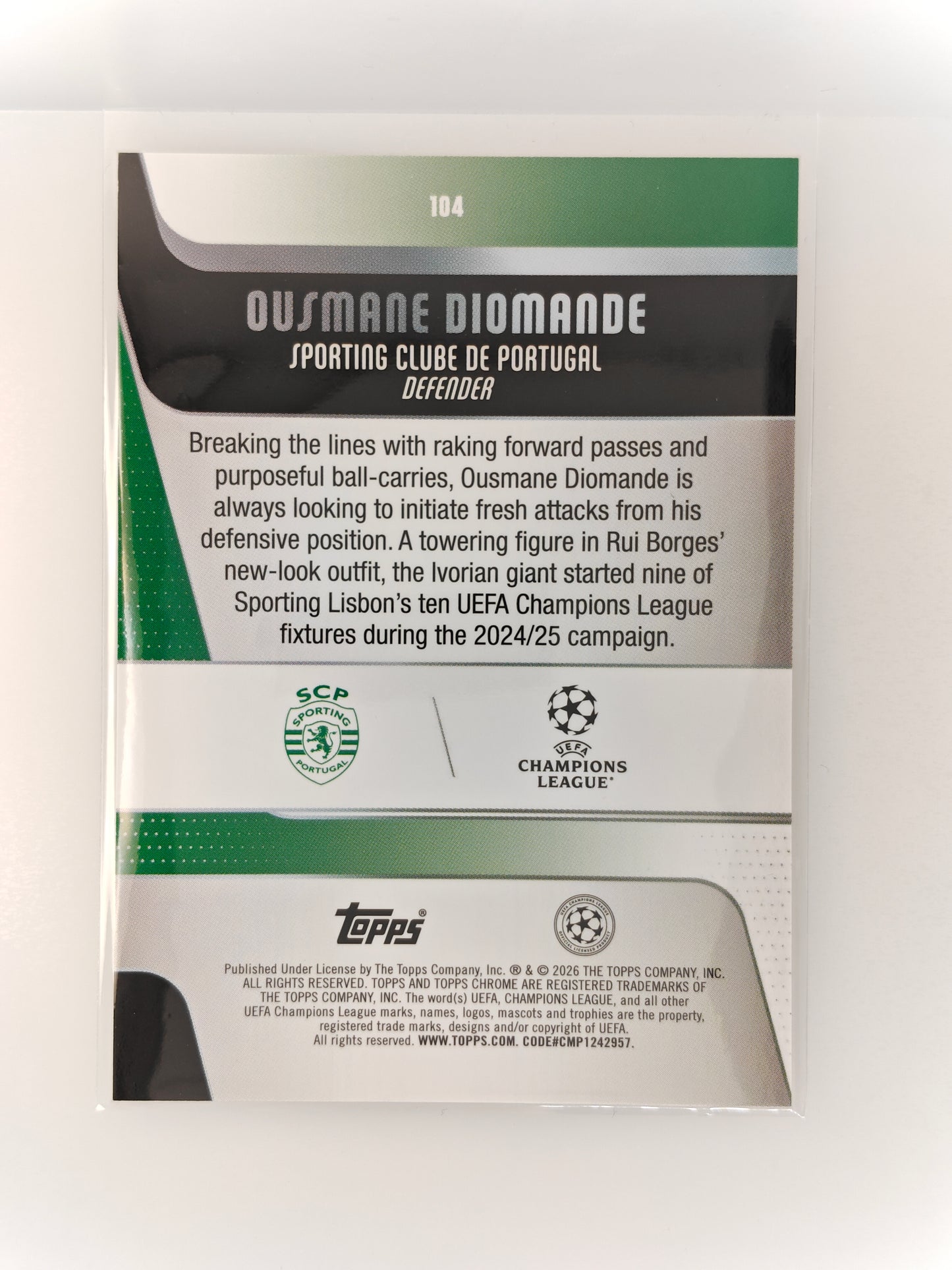 Ousmane Diomande /50 - Topps Chrome 25/26