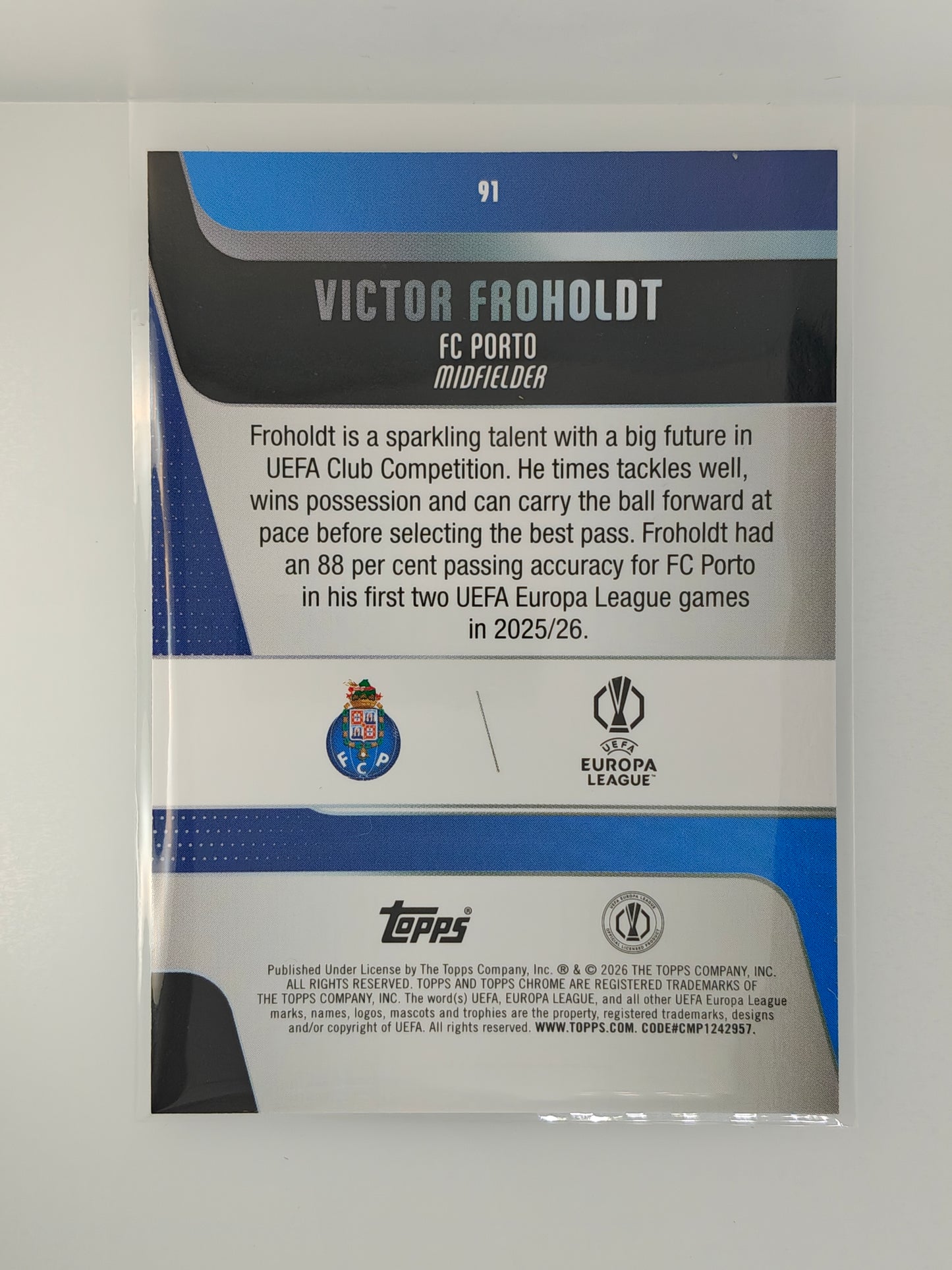 Victor Froholdt rc Prism Topps Chrome 25/26