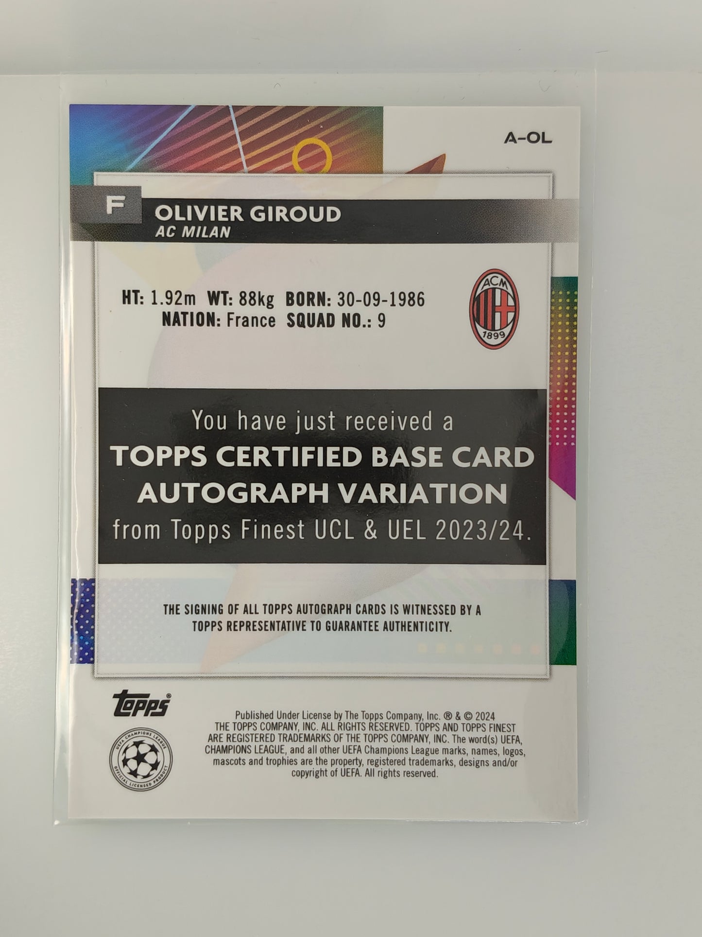 Olivier Giroud auto /99 - Topps Finest 23/24