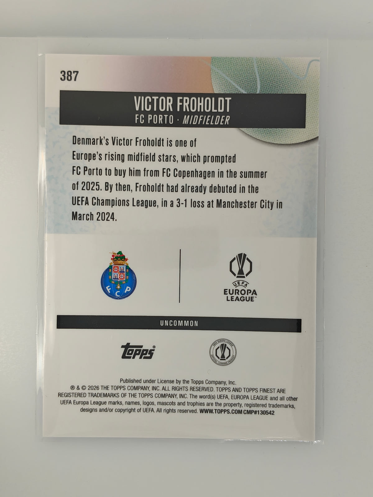 Victor Froholdt RC Uncommon - Topps Finest 25/26