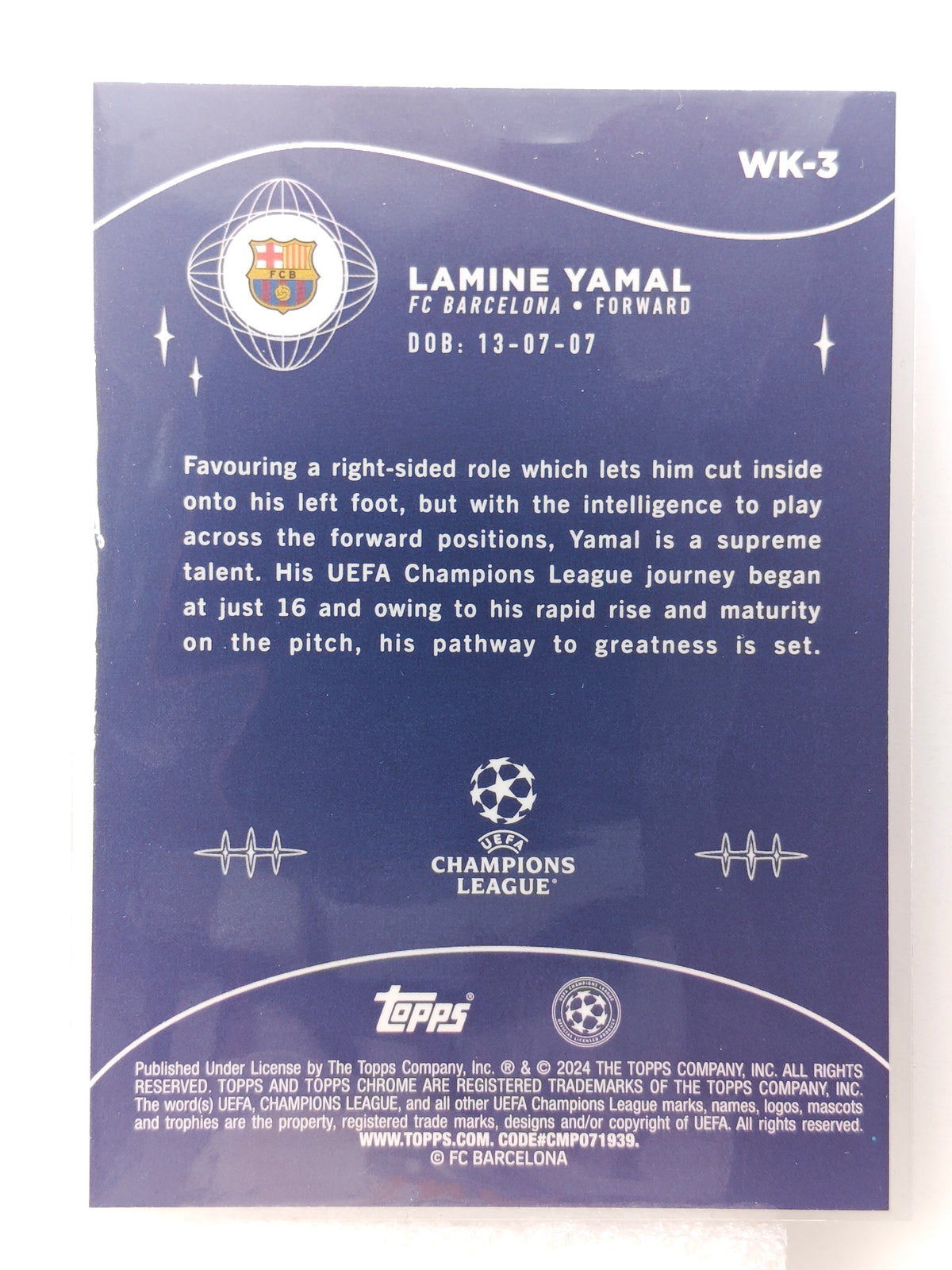 Lamine Yamal Wonderkids RC - Topps Chrome 23/24