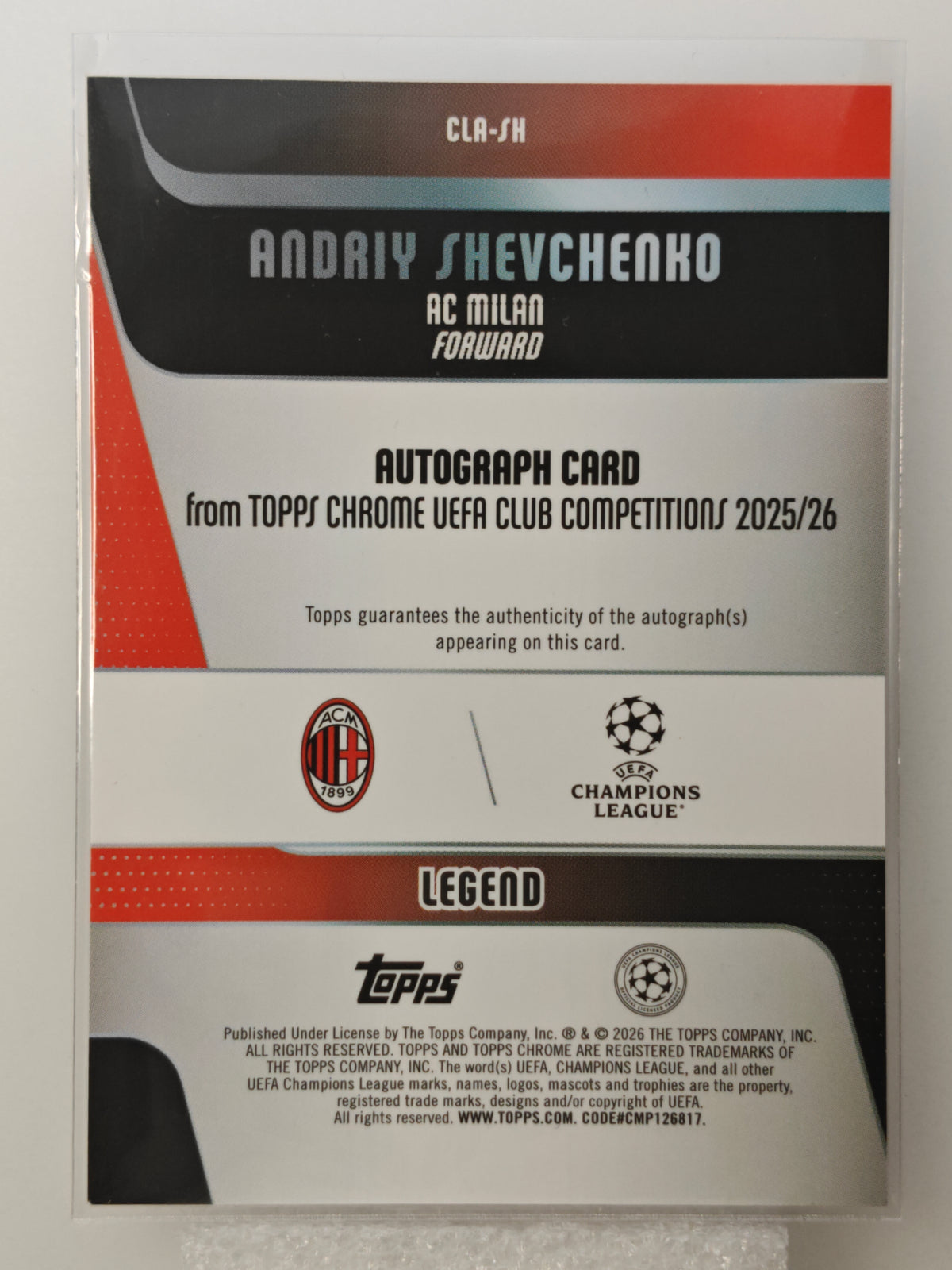 Andriy Shevchenko auto /75 - Topps Chrome 25/26