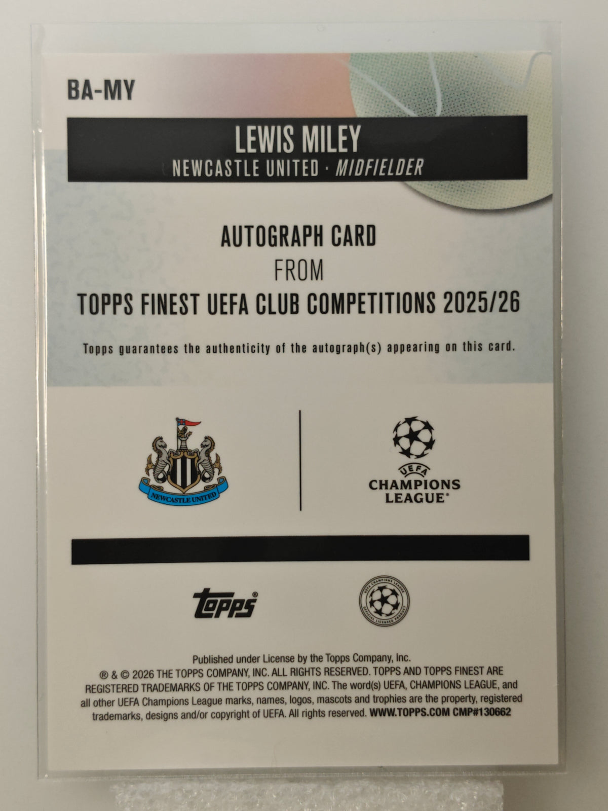 Lewis Miley auto /99 - Topps Finest 25/26