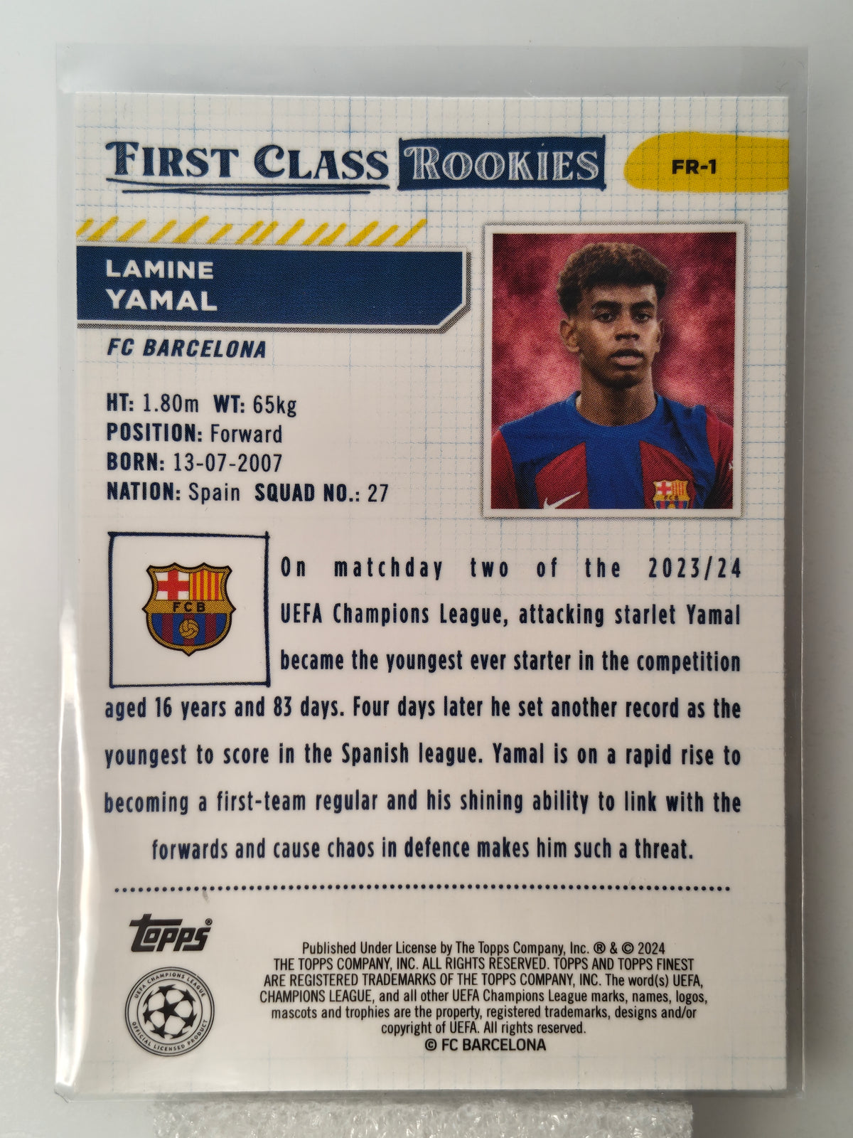 Lamine Yamal First class RC - Topps Finest 23/24