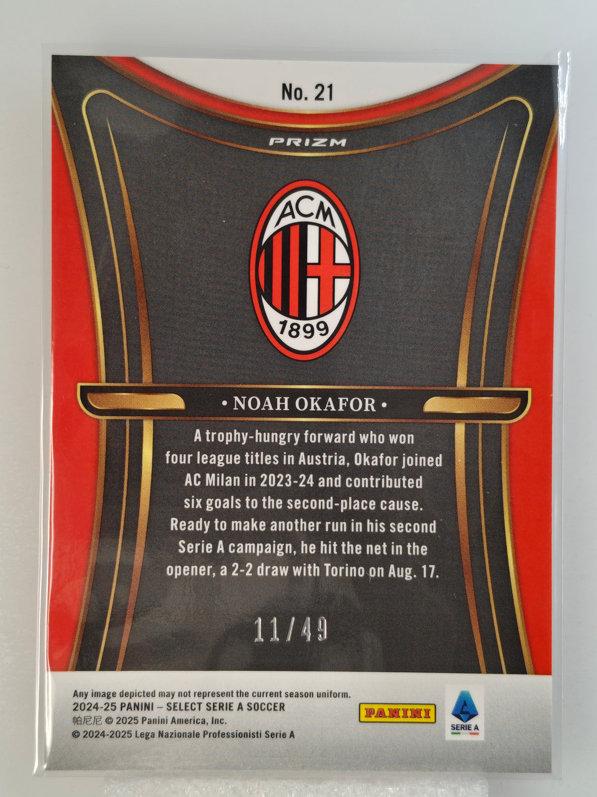 Noah Okafor /49 unstoppable colormatch - Panini Select Serie A 24/25