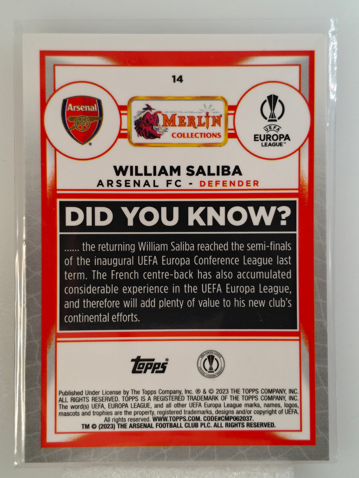 William Saliba /25 - Topps Merlin 22/23