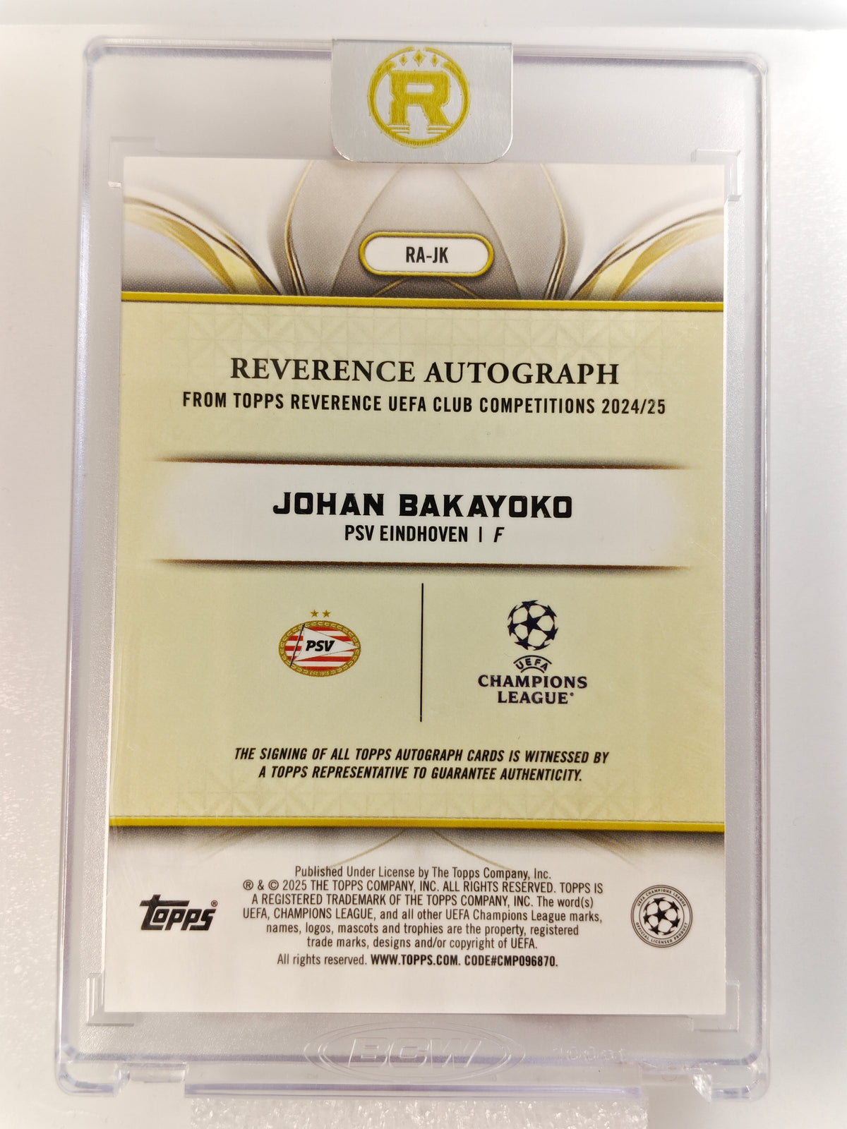 Johan Bakayoko auto /99 RC - Topps Reverence 24/25