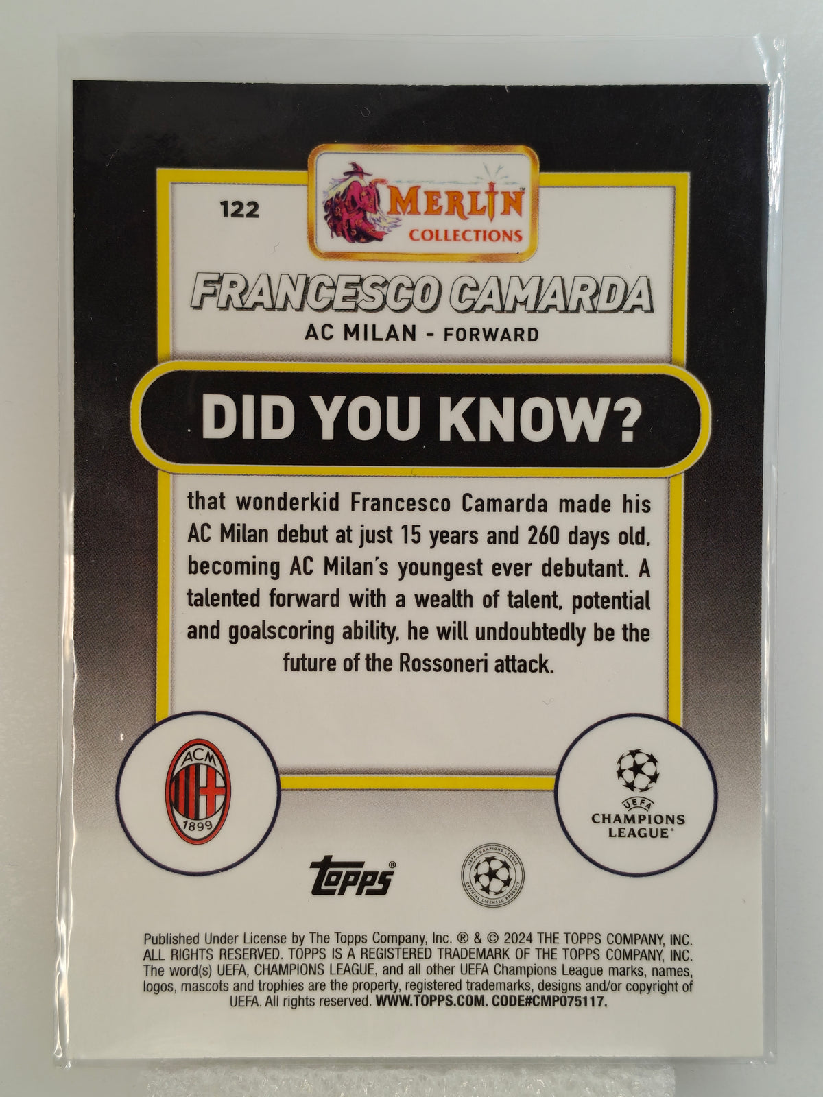 Francesco Camarda RC - Topps Merlin 23/24