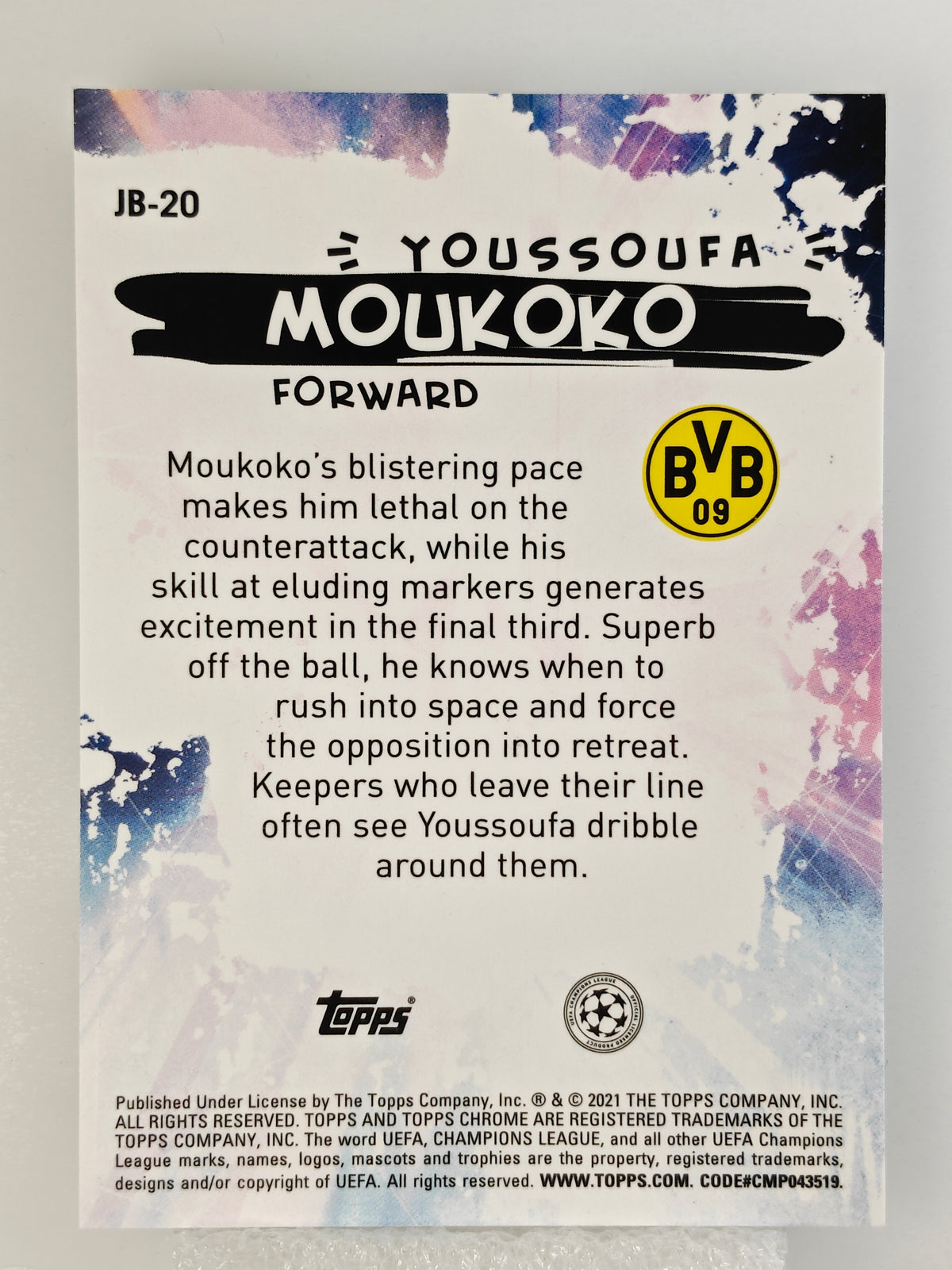 Youssoufa Moukoko Joga Bonito - Topps Chrome 20/21