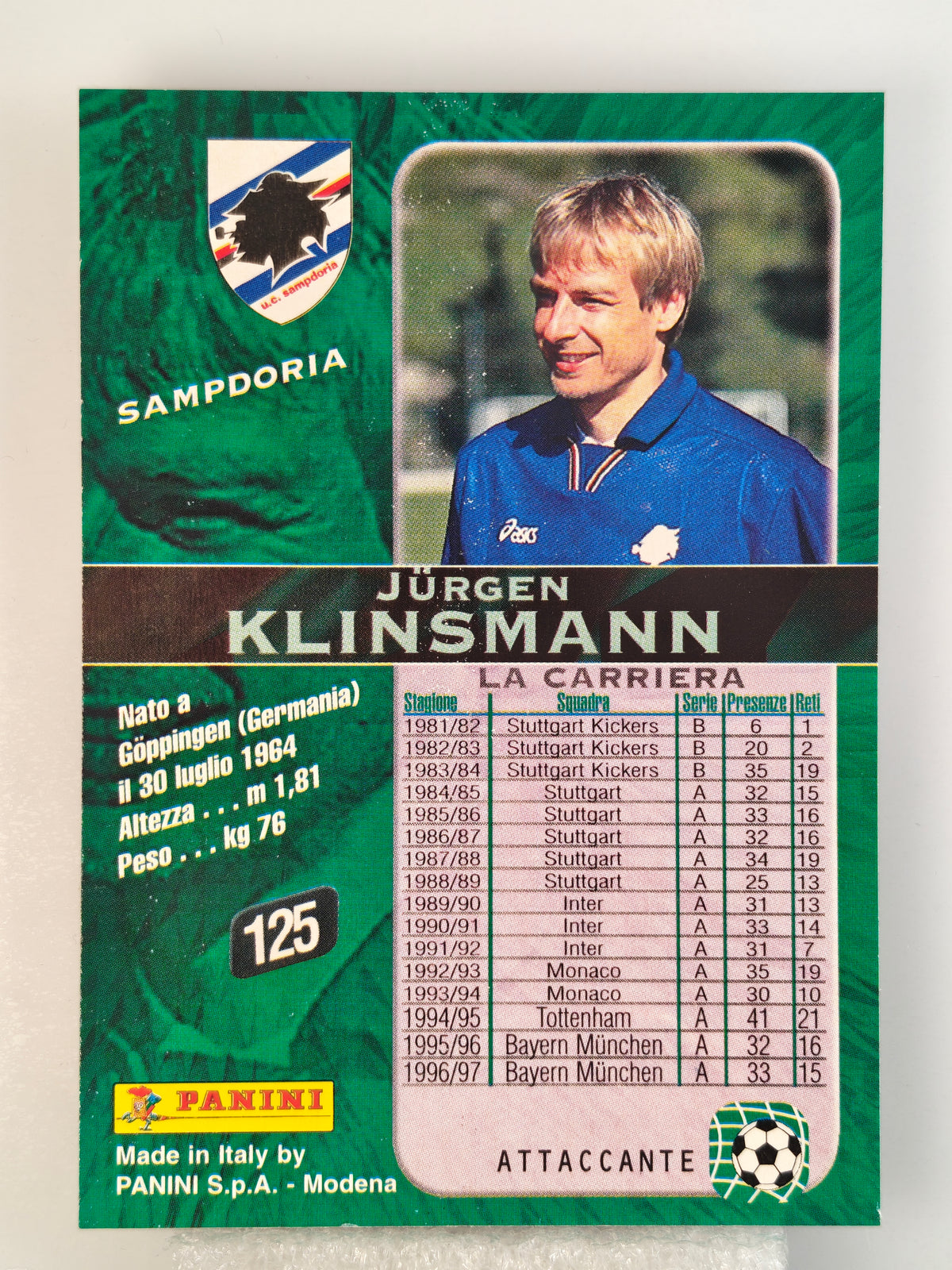 Jurgen Klinsmann - Panini Calcio 98